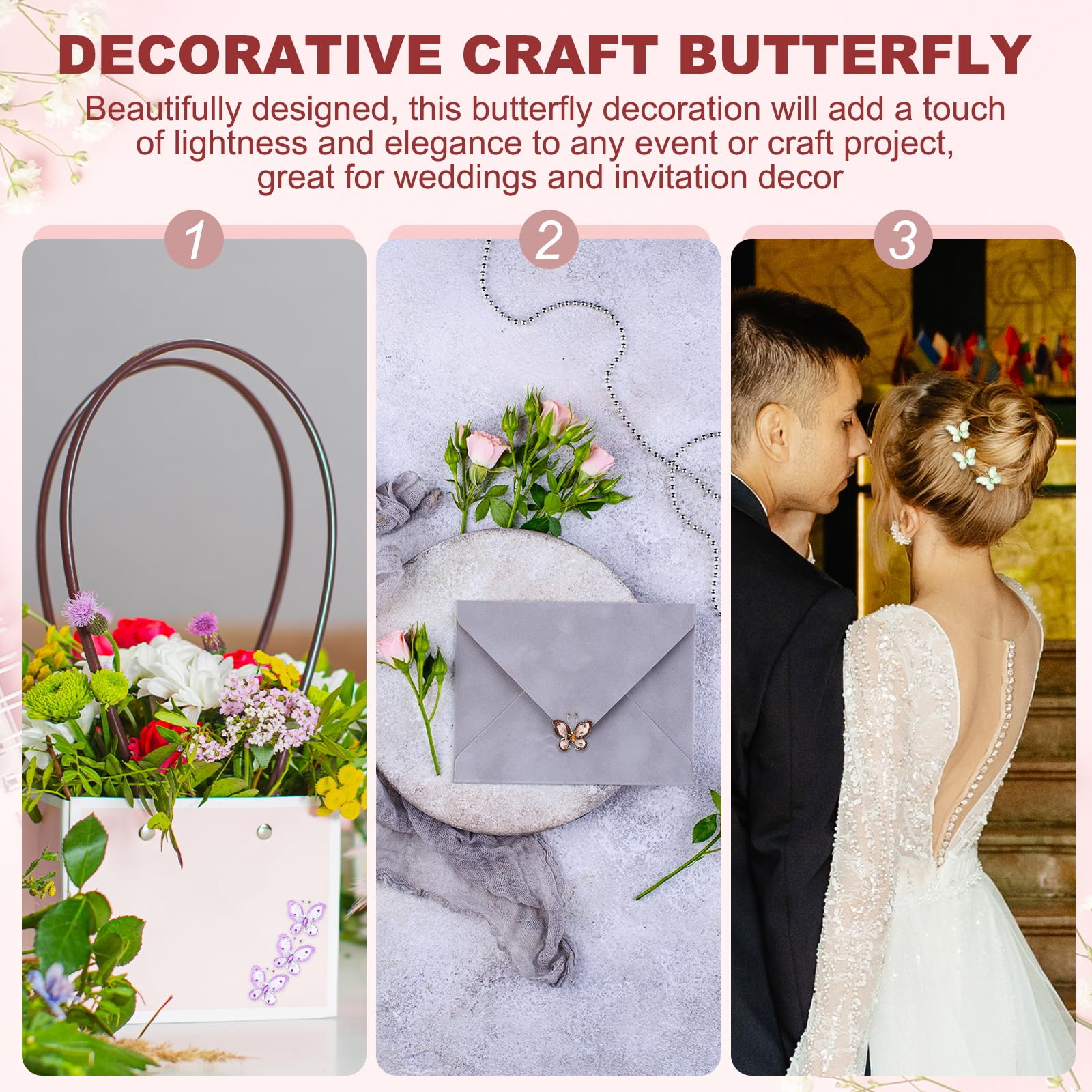 PATIKIL 50Pcs Butterflies for Crafts 1" Mesh Wire Glitter Butterfly Organza Butterflies for DIY Craft Home Decor Clothing Wedding Decoration - Image 4