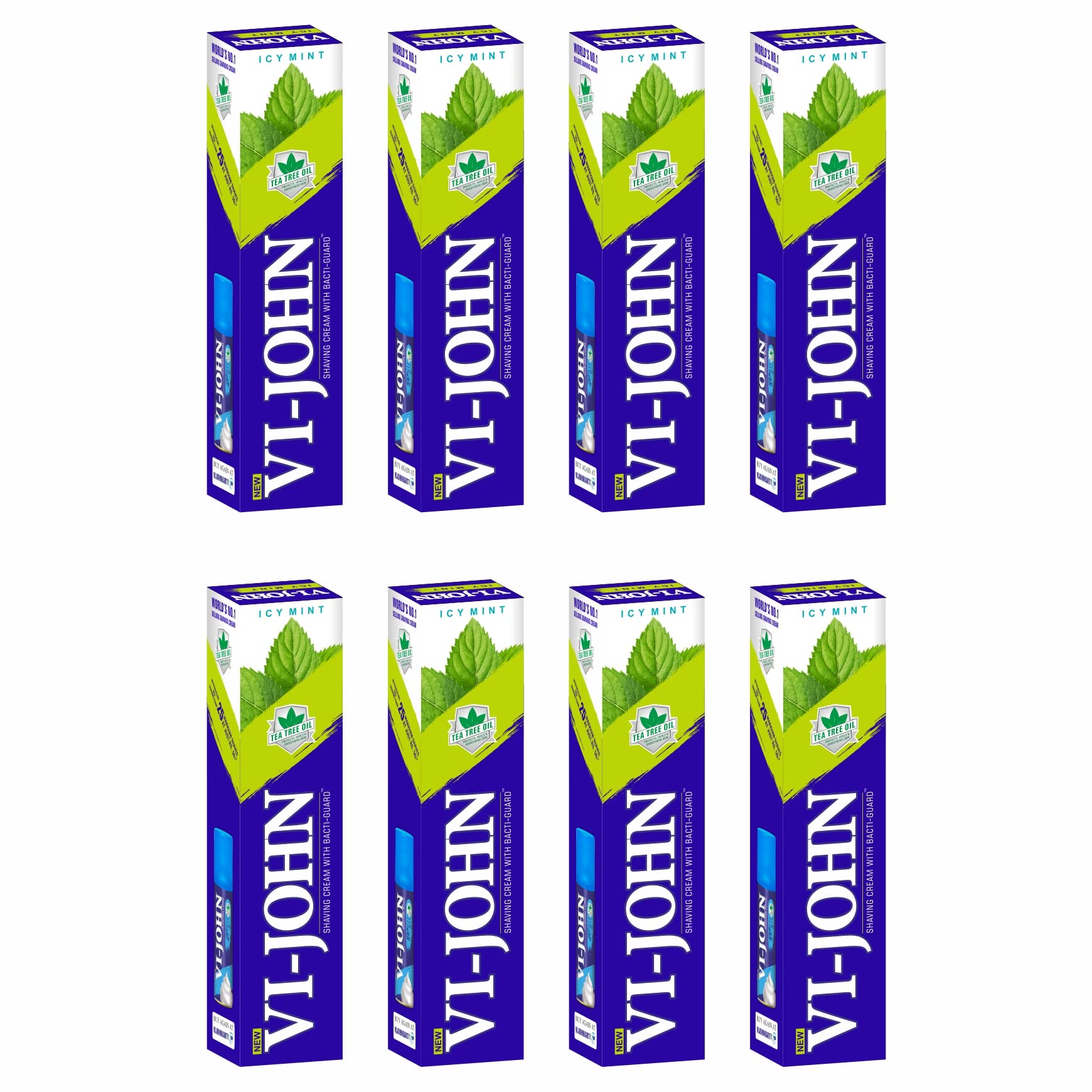 VI- JOHN Shaving Cream For Men, ICY Mint Shaving Cream With Tea Tree Oil, Vitamin E and Bacti- Guard Formula, For All Skin Types, Heals, Moisturizes & Smoothens Skin (125gm Each- Pack of 8)