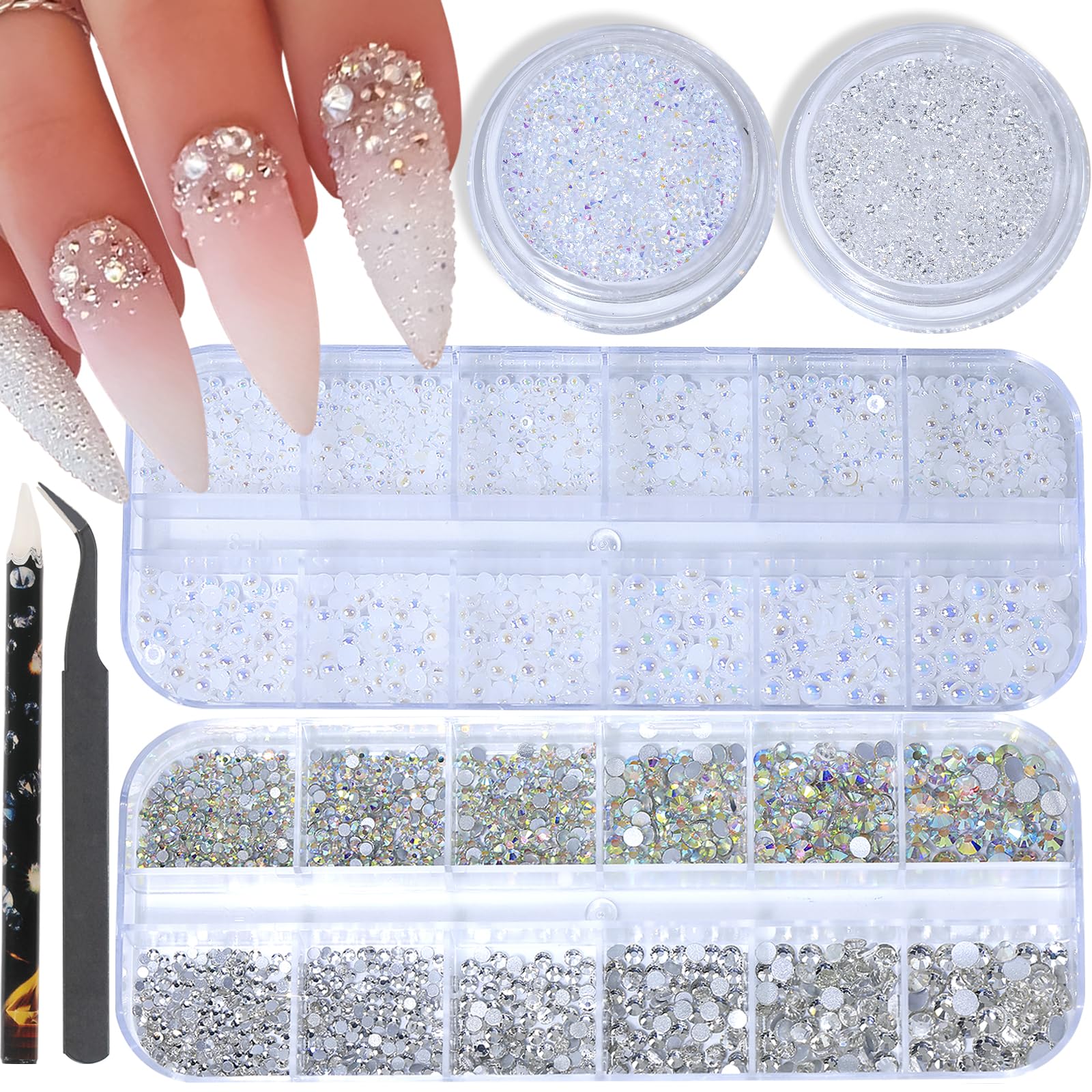 DZHILHMX Flatback Rhinestones and Pearls - Nail Charms for Acrylics Nails Crystals, Half Rounds Gems, Accessories for DIY Nail Art Decor Kits 4 Boxes