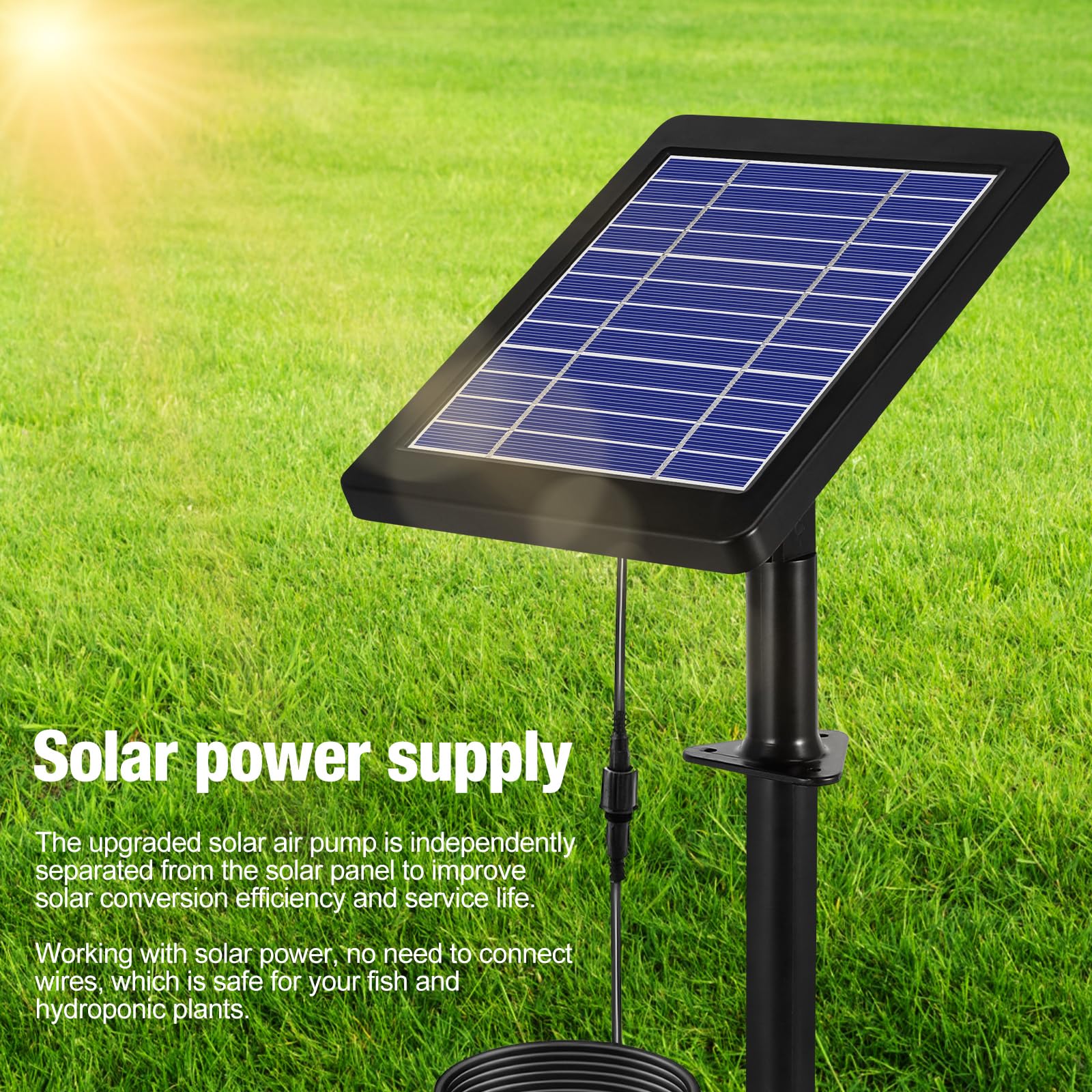 Solar Pond Aerator with 2 Air Bubble Stones, IP64 Waterproof Pond Aerator Air Pump Kit - Image 3