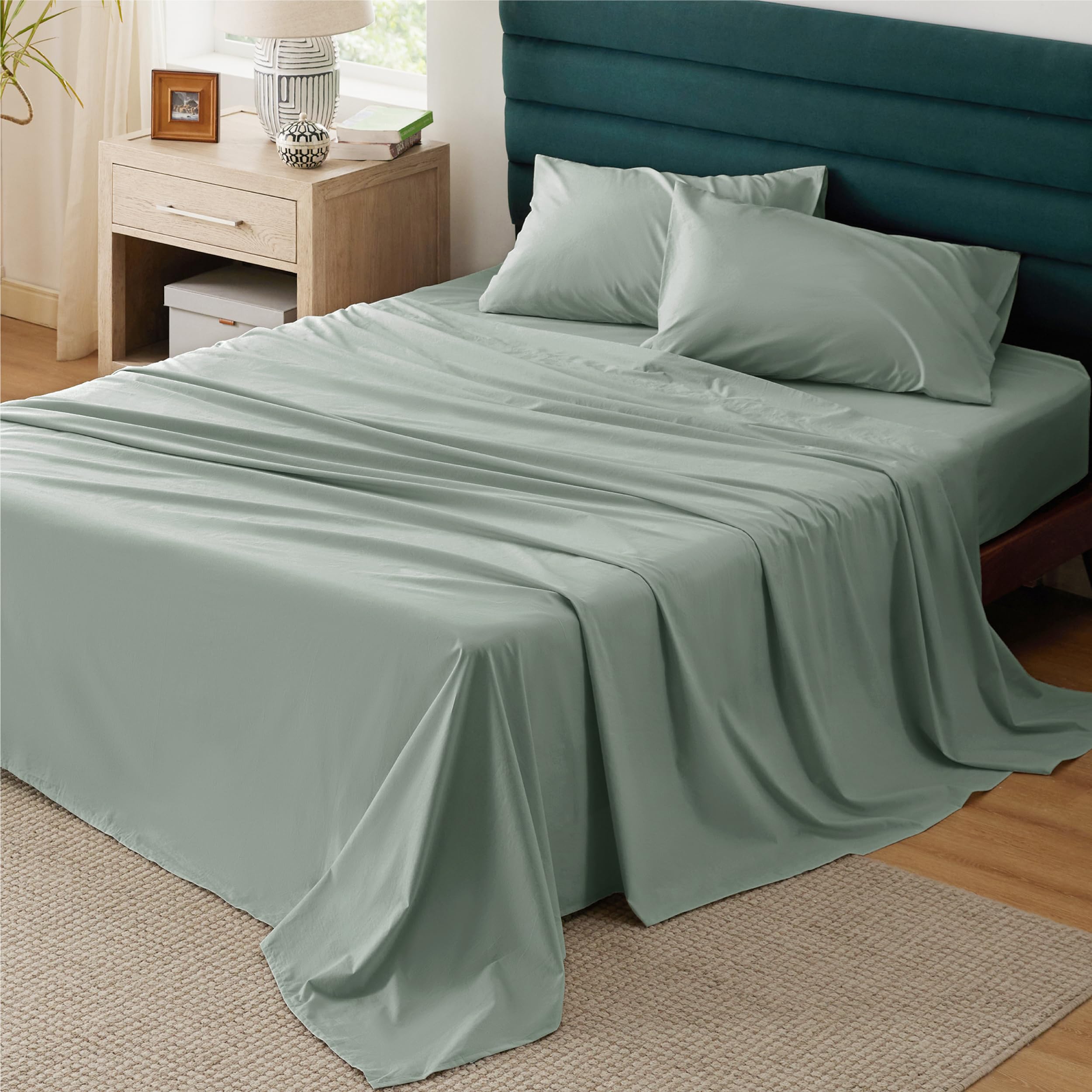 Bedsure 100% Cotton Sheets Full Size - Soft Percale Sheets, 4 Pieces Green Fitted Sheets, Breathable Cooling Sheets, Cotton Bed Sheets with Deep Pocket Up to 16", Sheets & Pillowcases ( similar)