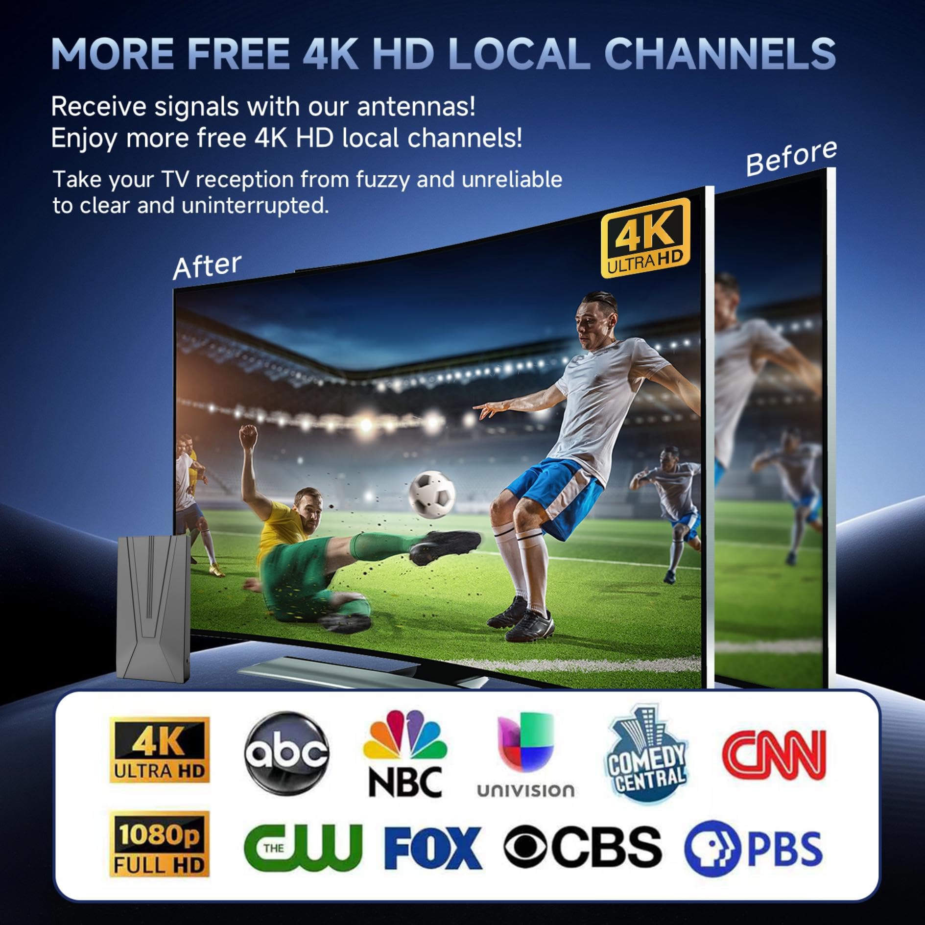 Antenna TV per interni aggiornata 2026 fino a oltre 2900 miglia di distanza HD antenna digitale per Smart TV, più forte con amplificatore di segnale amplificato, supporta 4K 8K 1080p tutti i