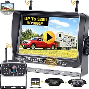 AMTIFO RV Backup Camera Wireless HD 1080P 7'' Split Screen DVR Monitor Bluetooth Trailer Rear View Cam 4 Channel System Truck Camper Infrared Night Vision Adapter for Furrion Pre-Wired RVs A8