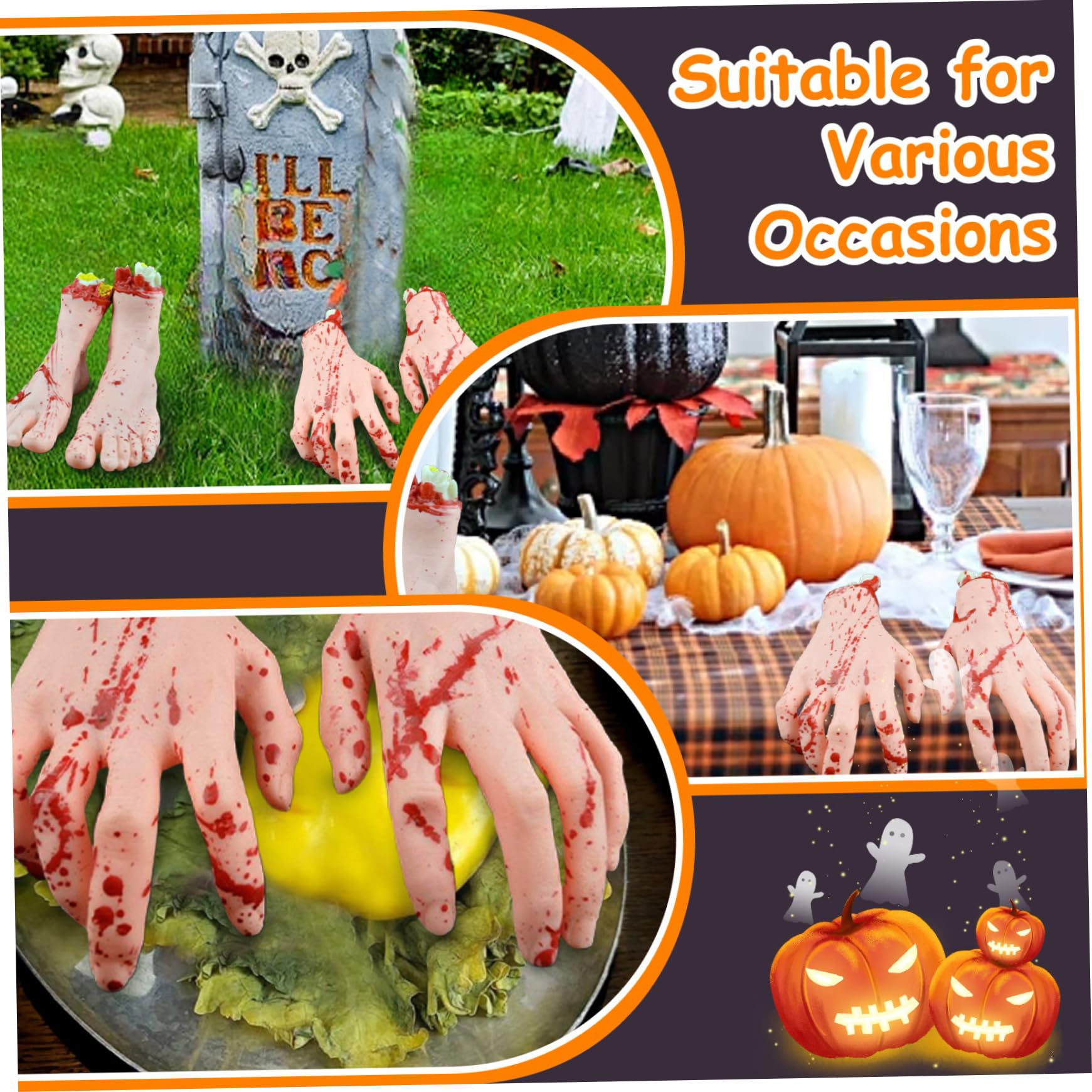 VICASKY 4pcs Halloween Scary Broken Hand Prank Props Party Decorations Chopped Human Body Parts Set Terror Props For Haunted House Vampire Zombie Party Favor - View #7