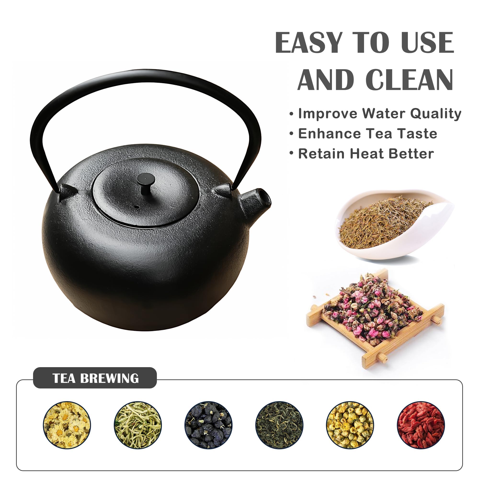 Tetera de hierro fundido para estufa, estilo japonés Tetsubin, hervidor de té de 2000 ml con infusor de acero inoxidable para té de hojas sueltas