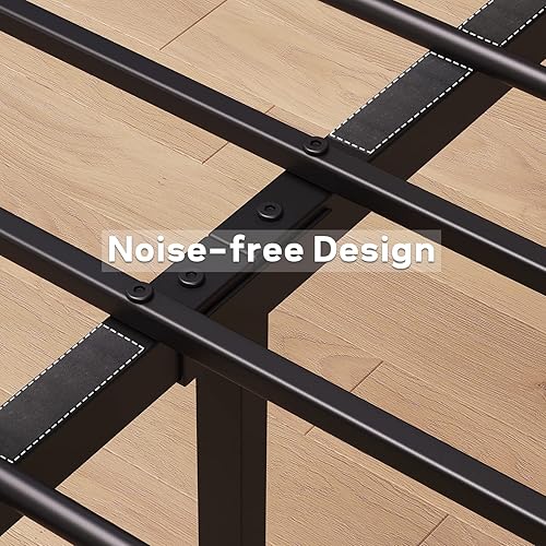 Miniatura 5 de coucheta Base de cama industrial Queen con cabecero, marco de plataforma de cama tamaño Queen, no necesita somier, base de colchón de metal Queen