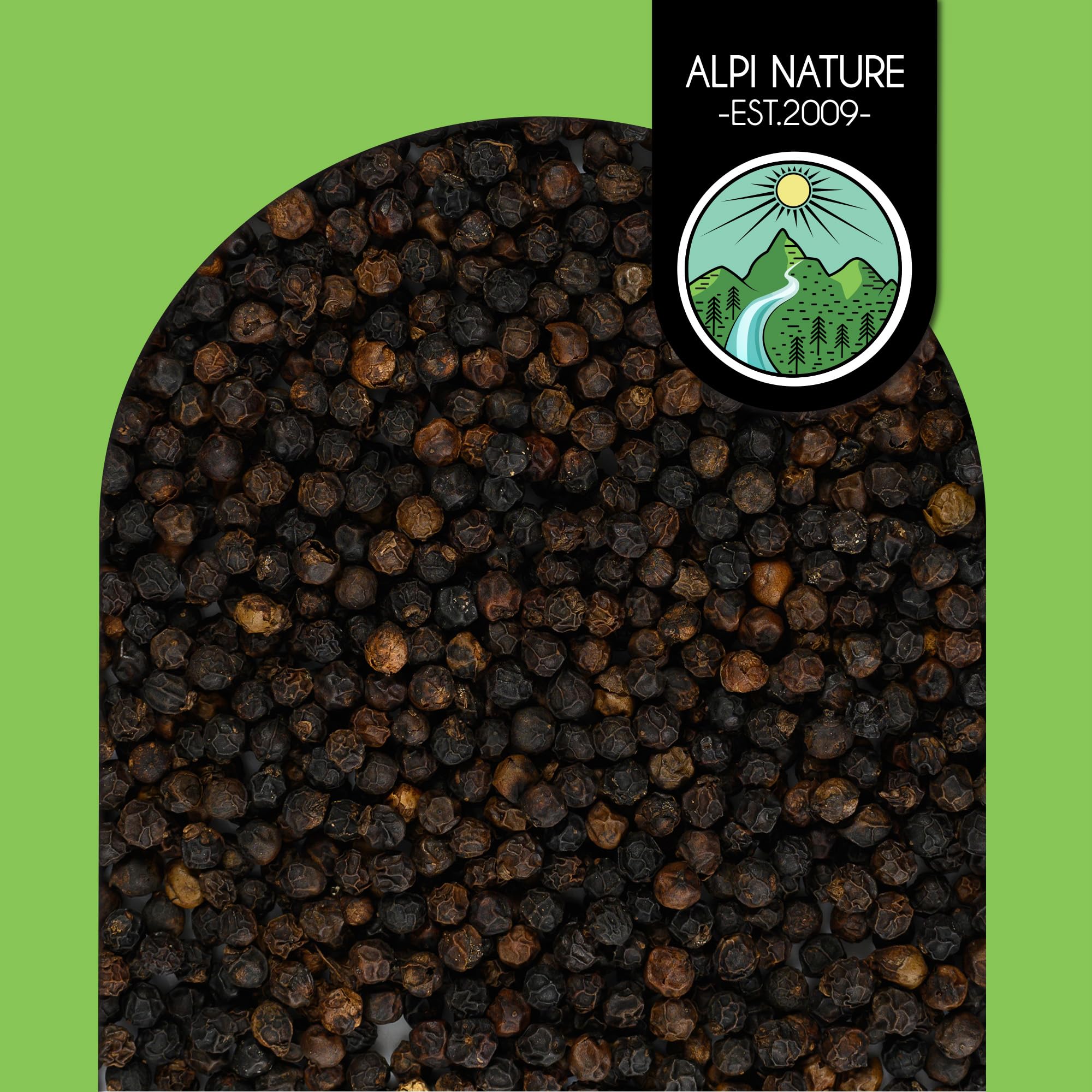 Alpi Nature Poivre en Grain Noir de Tellicherry 500g, Poivre Noir en Grain Entier Tellicherry