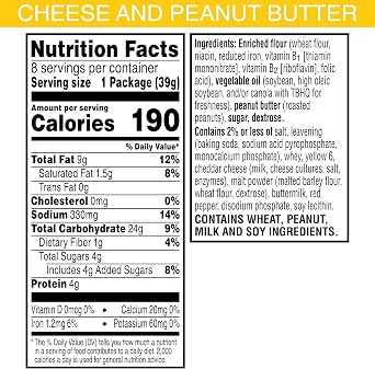 Keebler Sandwich Crackers, Single Serve Snack Crackers, Office and Kids Snacks, Cheese and Peanut Butter, 11oz Tray 8 Pack
