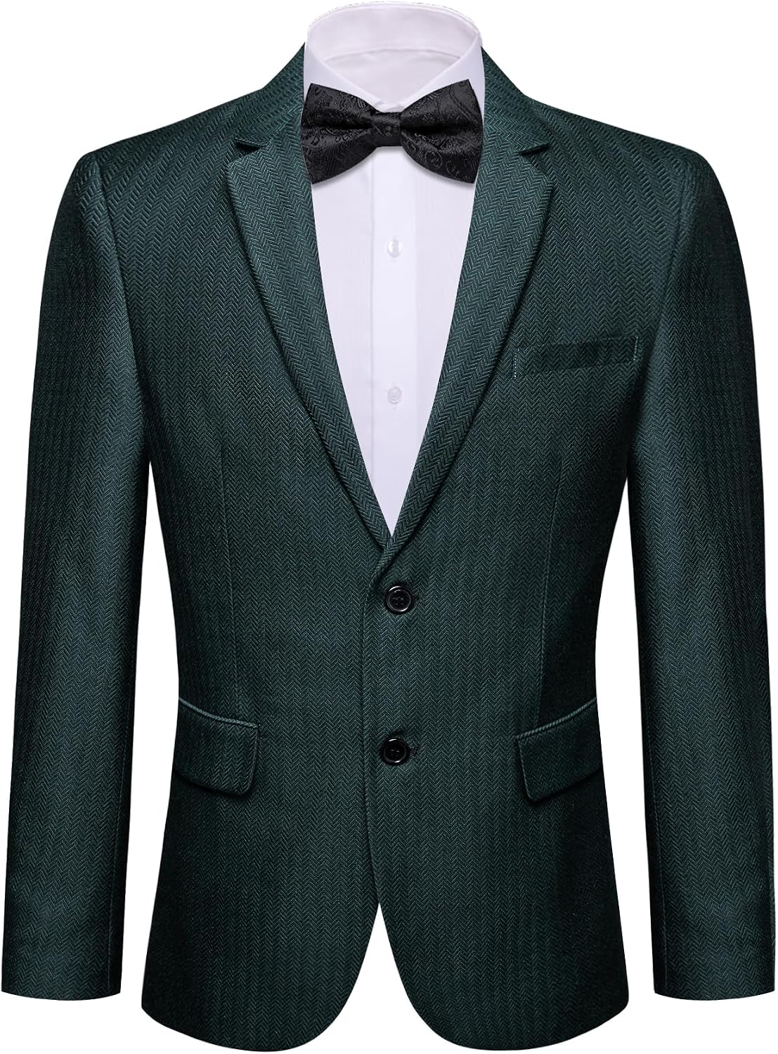 Barry.Wang Mens Herringbone Tweed Blazer Vintage Wool Blend Two Button Sport Coat Pocket Chain Wedding Casual Suit