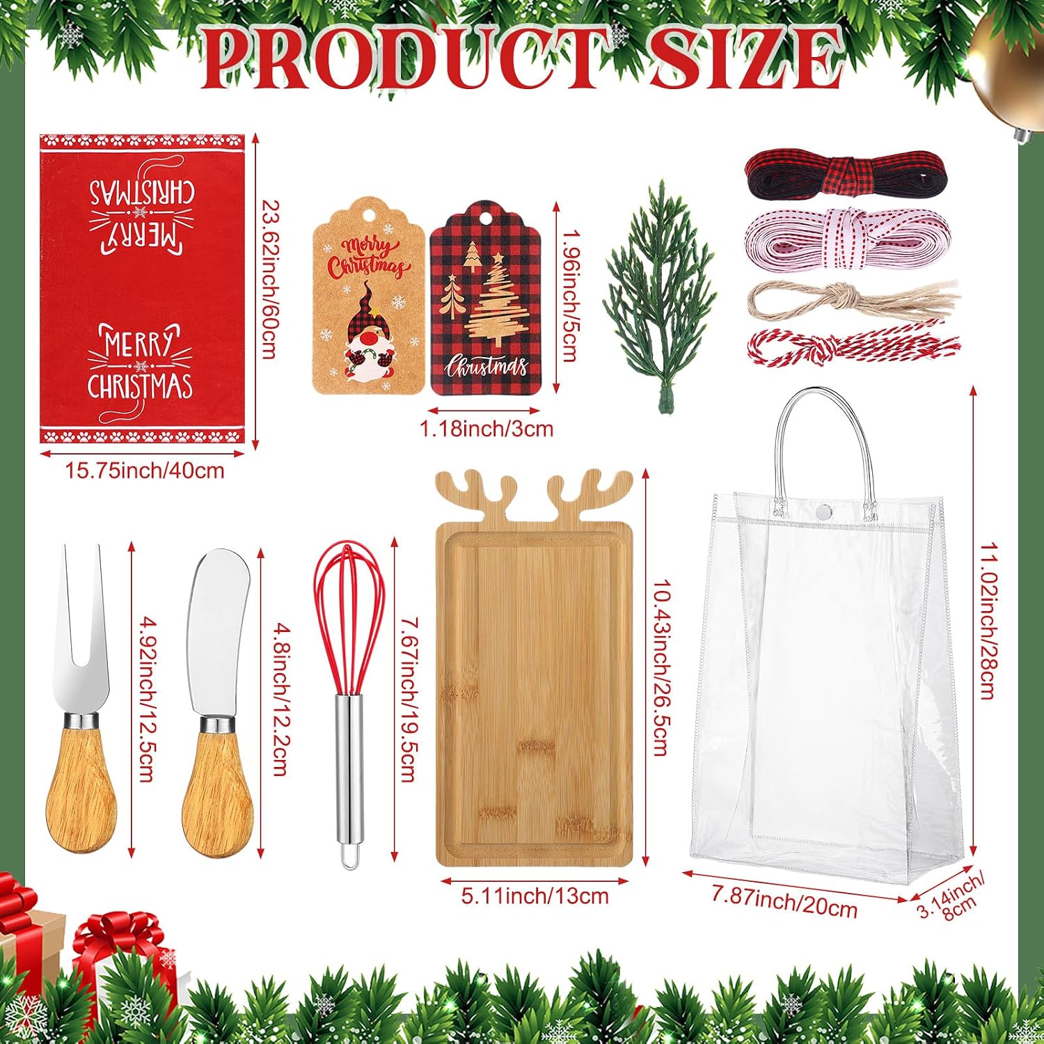 12 Set Christmas Cutting Board Gift Set, Cute, Light