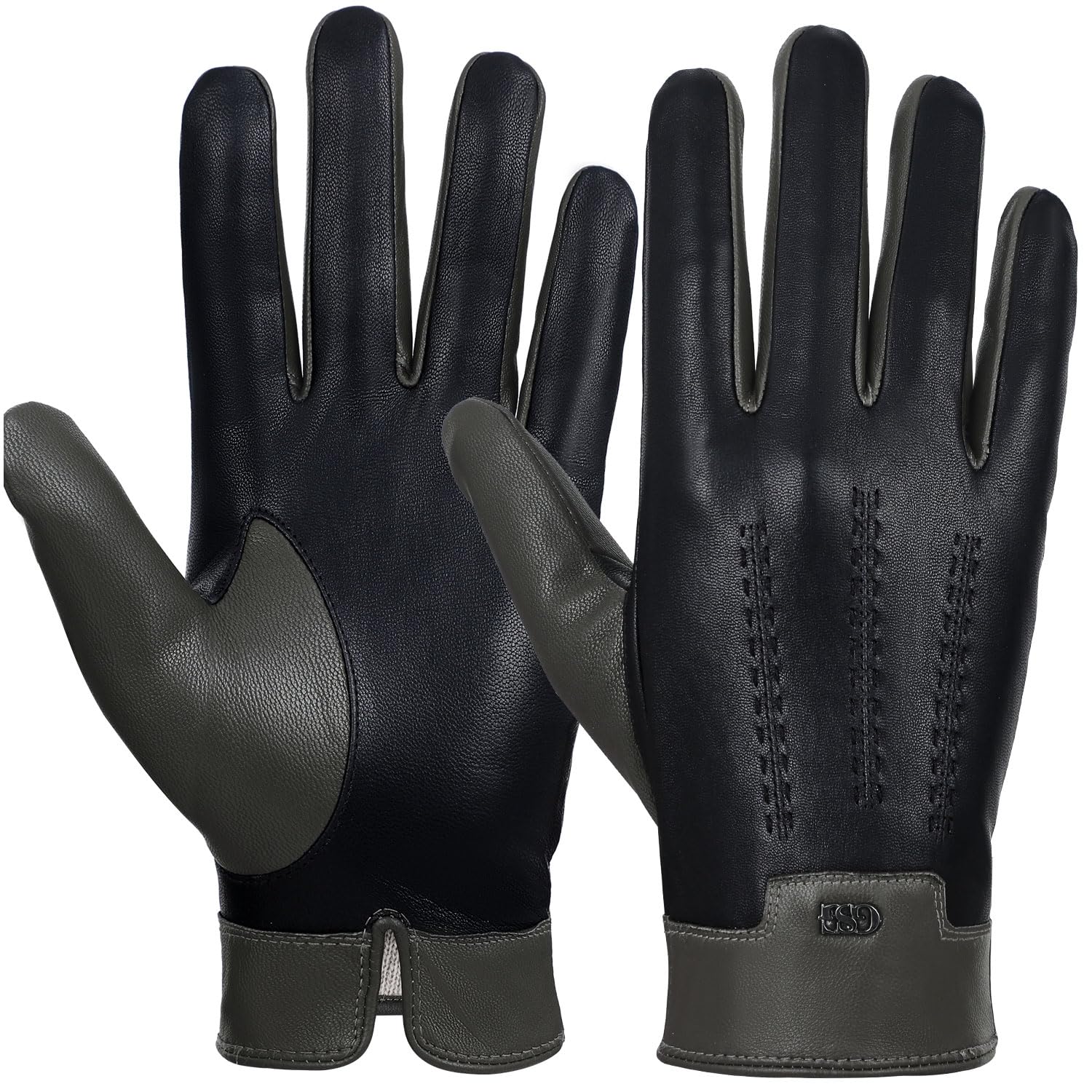 GSG SINCE 1998 Guanti Vera Pelle Senza Cromo Uomo, Invernali, Foderati in Cashmere, Touchscreen, Guanti Termici Moto, Verde Celadon L