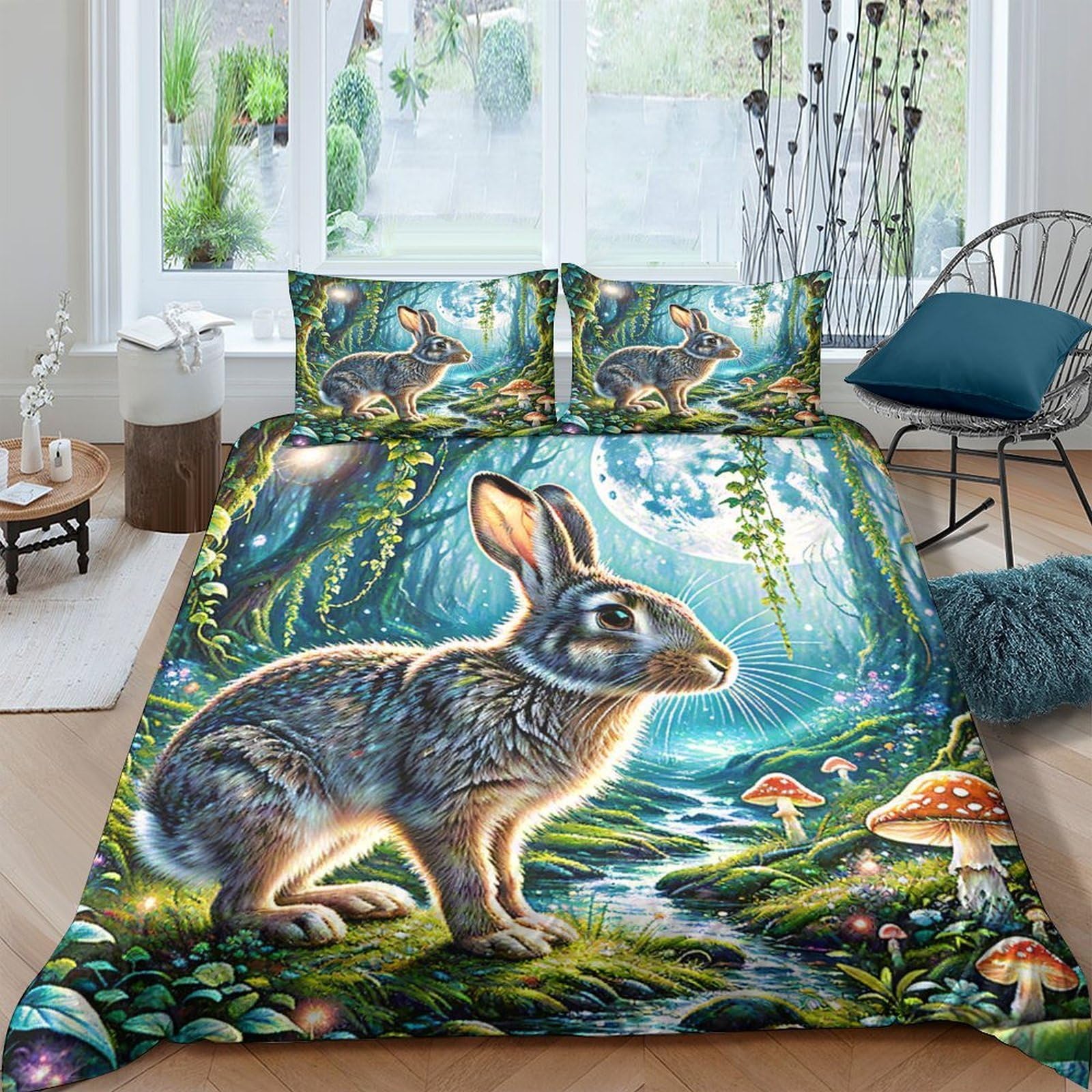 Ctjqhvkz Style-8 3D Printed Forest Rabbit Fitted Sheet Microfiber Soft Green Woodland Mattress Cover For Bedroom Dorm Protection Decor Single（135X200cm）