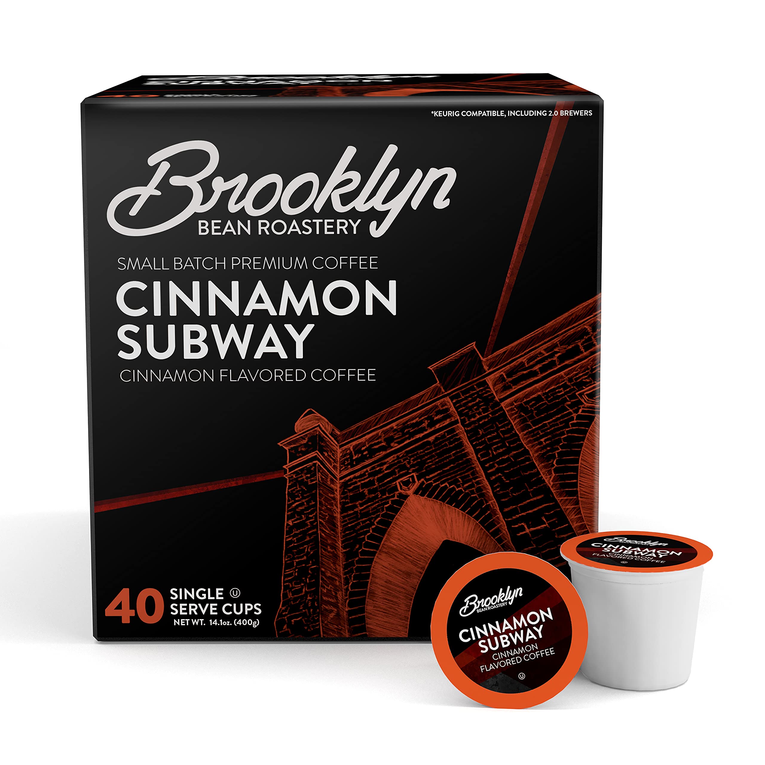 Cinnamon Subway Gourmet Coffee Pods - Compatible with Keurig K Cup Brewers Including 2.0 Machines, 40 Count, Spicy Cinnamon Flavored