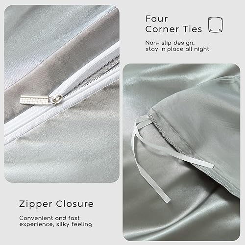 Vista 36 de HOdo Home Funda de edredón de satén, tamaño Queen, 3 piezas, funda de edredón similar a la seda, ultra suave y transpirable, juego de ropa de cama