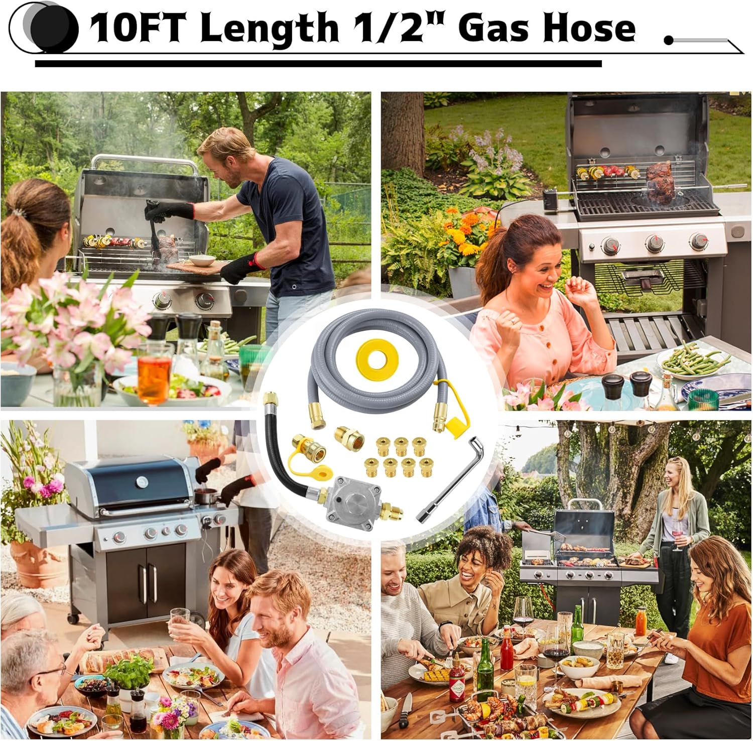 Propane to Natural Gas Conversion Kit, 10FT 1/2" Black Hose with Regulator, Fits Weber Genesis, Genesis II, Spirit Grills