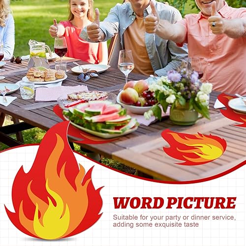 Miniatura 5 de Tenceur 50 manteles individuales con diseño de fuego, suministros de fiesta de llamas, desechables, decoración de fiesta de bomberos, manteles con
