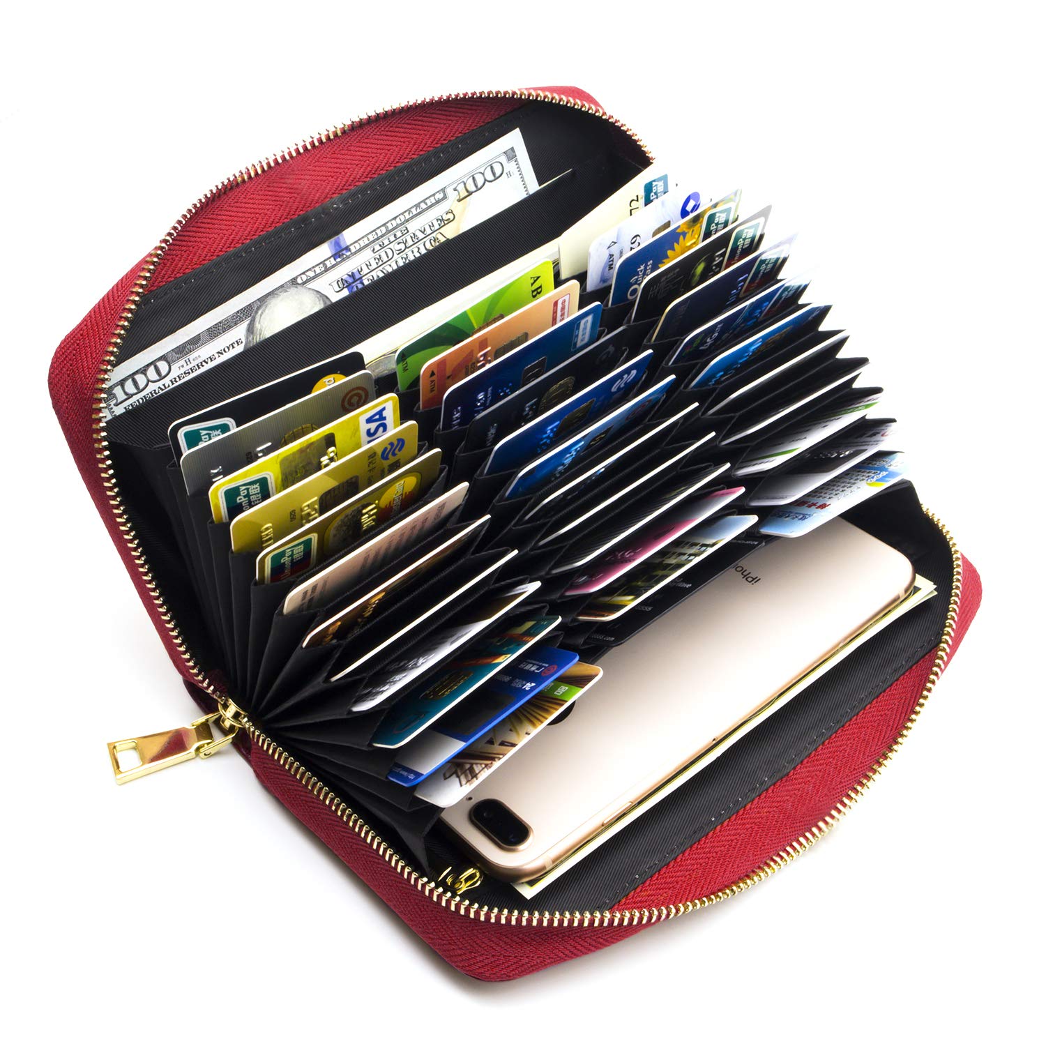 ANDOILT Genuine Leather Wallet for Women Men RFID Blocking Credit Card Holder Zipper Purse Cell Phone Handbag