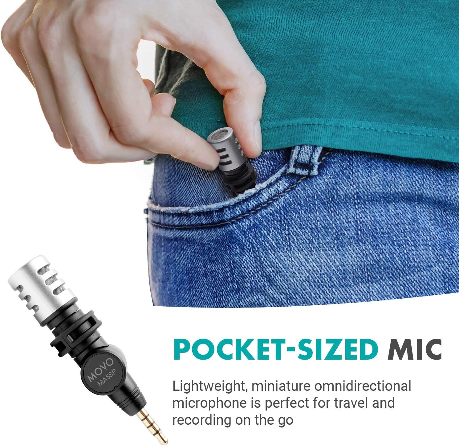 Movo MA5SP 3.5mm TRRS Shotgun Microphone for iPhone or Android Devices - Omnidirectional Phone Microphone with 180° Rotation - Mini Travel Smartphone Microphone for Video, Vlogging, Interview, Travel