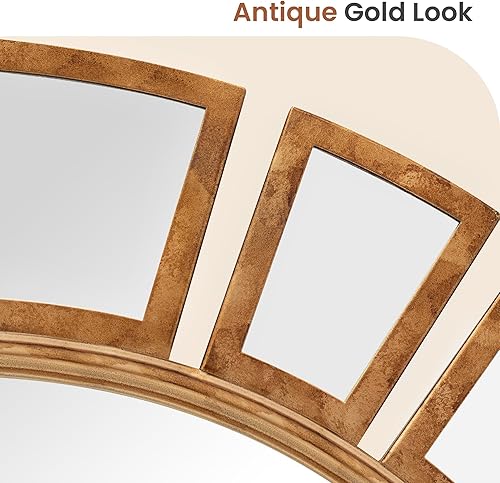 Miniatura 2 de Espejo de pared redondo de 30 pulgadas con marco de metal dorado, espejo decorativo Art Deco Glam Sunburst para sala de estar, entrada, tocador,