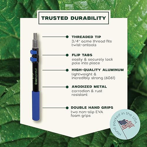 Miniatura 4 de EVERSPROUT Pro Pole, poste de extensión resistente de 5 a 12 pies (3 etapas), aluminio anodizado ligero, poste telescópico, se adapta al adaptador
