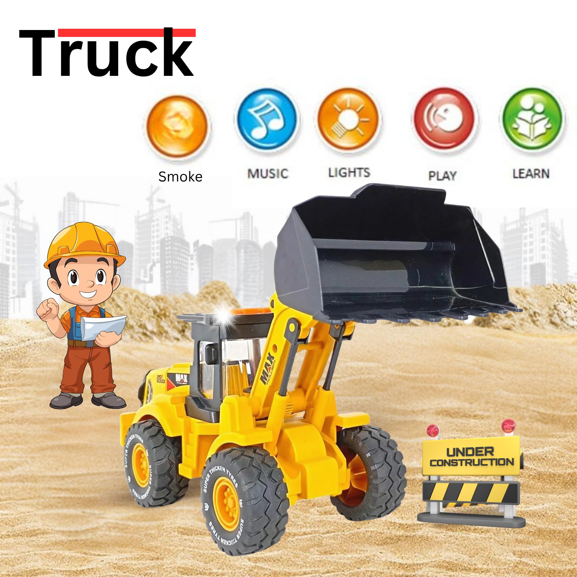 Crackles Jumbo Bulldozer Toy – Big Size Friction Powered Construction Vehicle with Lights, Sounds, Real Smoke Effect & Moving Parts | Heavy Duty Bulldozer Tractor Toy Truck for Boys Age 3-12 1