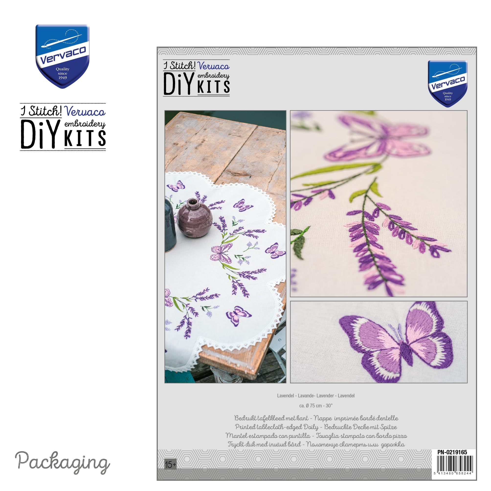 VERVACO Kit Bordado Mantel Set Completo Bordado Tela Impresa LAVANDA Decoracion Para Manualidades Principiantes Completo DIY Adultos Set Creativo Regalo ca. 75 x 75 cm Embroidery