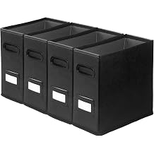 4 Pack Collapsible File Storage Box for Letter Size Documents, Portable File Organizer Box with Plastic Rails and Reinforced Cardboard, Desktop and Home Office Organization, Black
