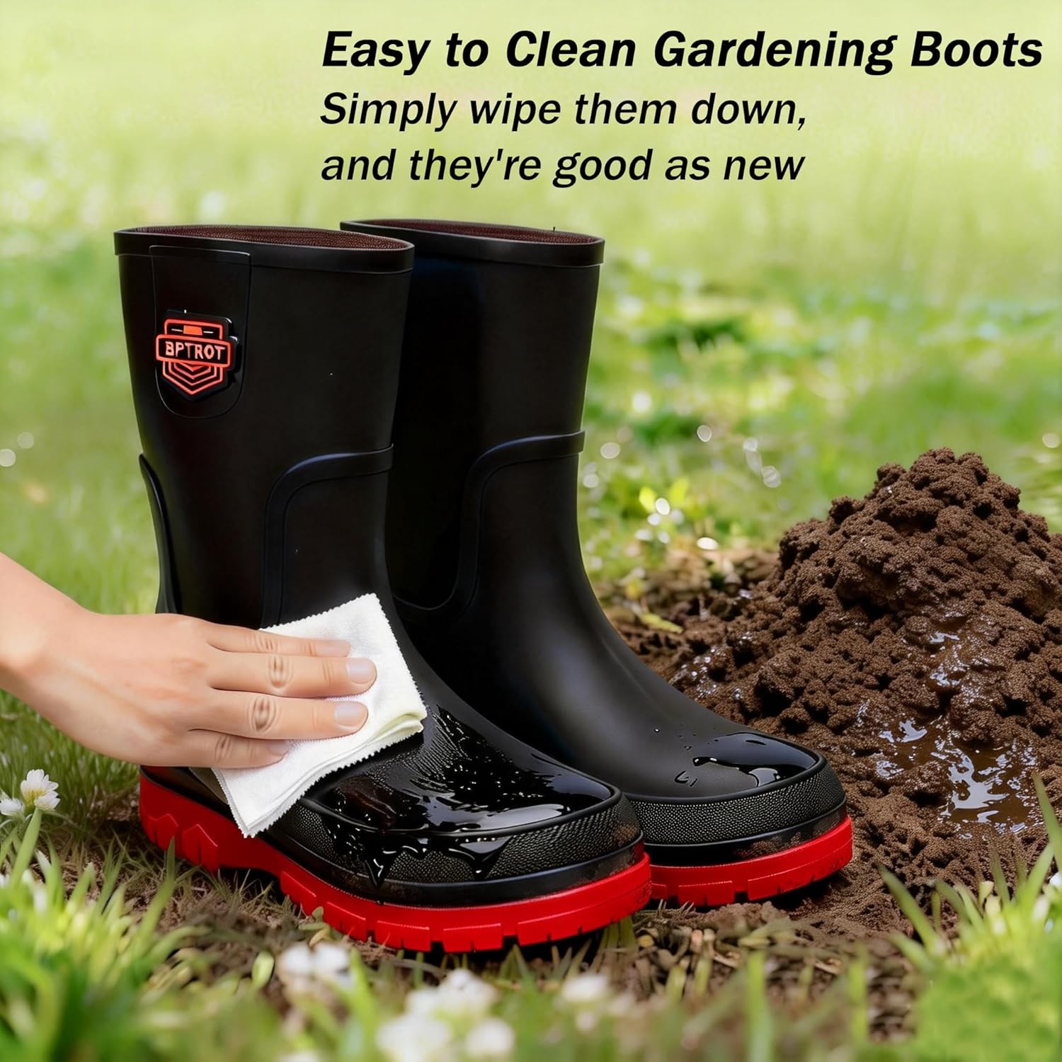 Rain Boots for Men, Comfort Mens Rubber Boots, Waterproof Garden Boots with PVC Unique Design, Lightweight Durable Work Mud Boots for Fishing Farming Gardening - Image 5