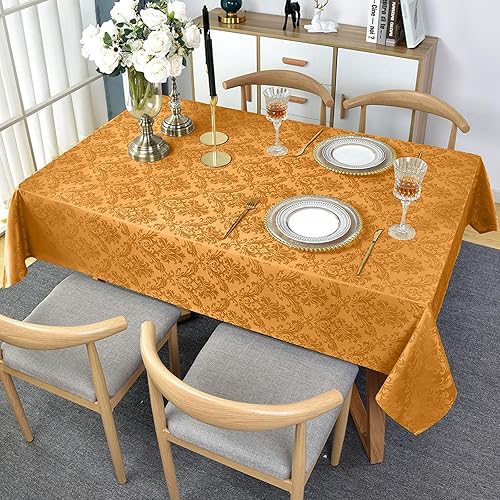 Miniatura 3 de SASTYBALE Mantel rectangular de 60 x 102 pulgadas, color crema ámbar, a prueba de arrugas, mantel de damasco, para otoño, cosecha, Acción de