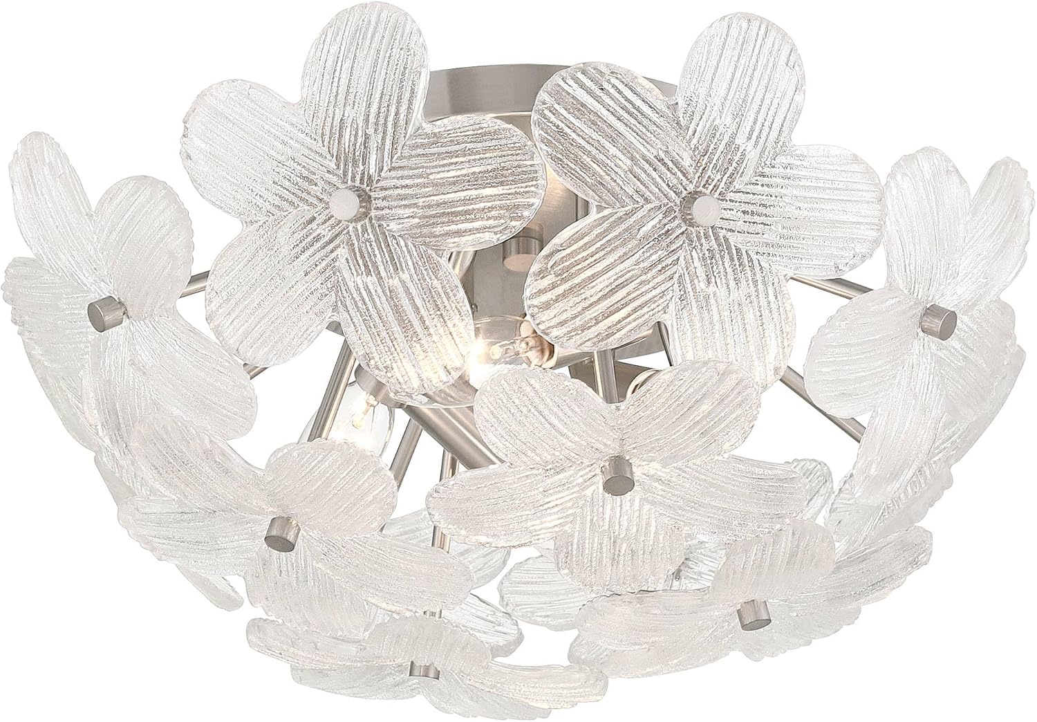 Possini Euro Design Filoli 16" Modern Semi Flush-Mount Ceiling Light Fixture Kitchen Foyer Hallway Flower Unique Silver Brushed Nickel Finish Glass Metal Bedroom Bathroom Entryway Living Room Indoor