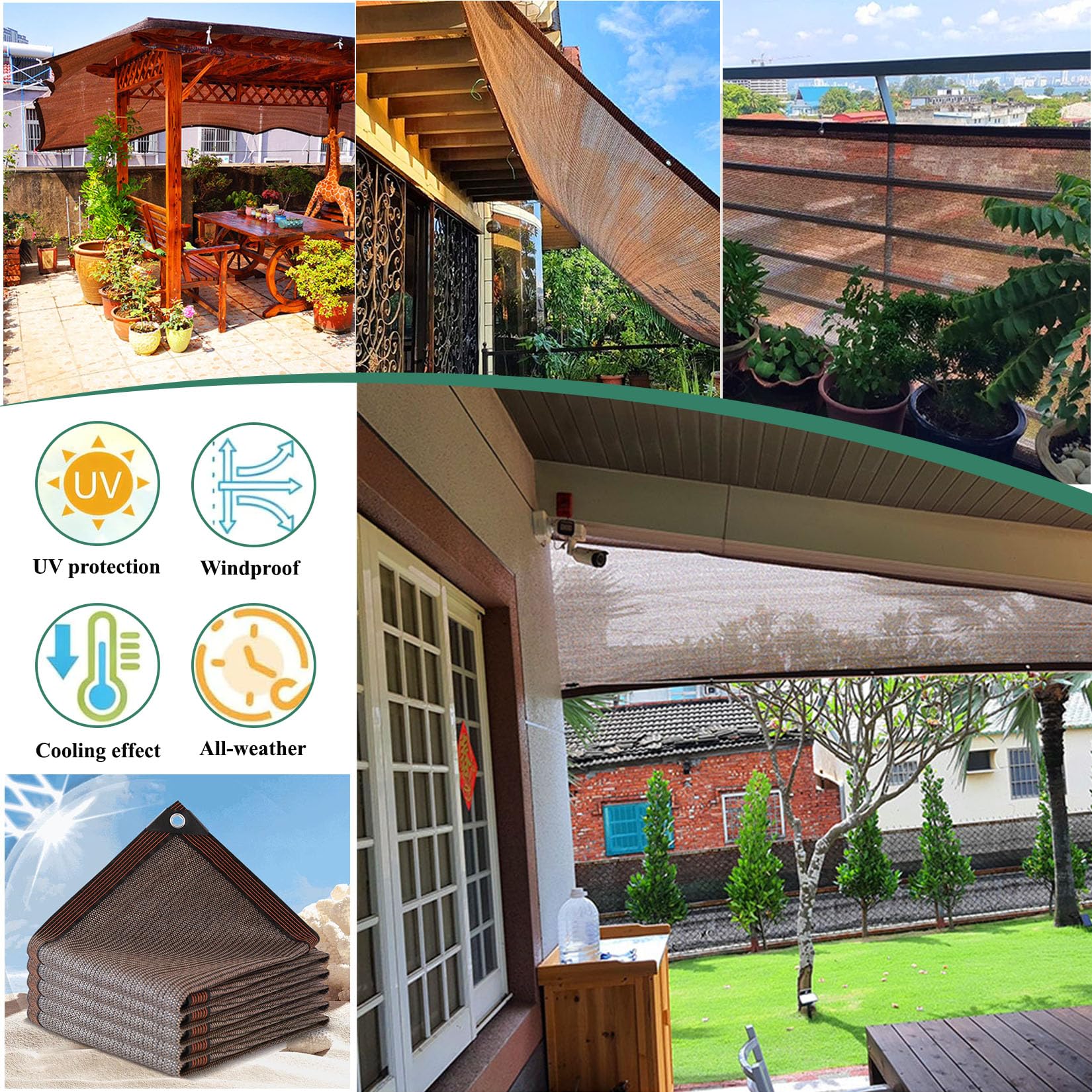 Malla de Sombreo Red de Sombra Malla Sombreadora Exterior con Ojales Café 90% Tasa de sombreado para Patio Plantas Pérgola Terraza Balcon Valla Jardin ocultacion(7x8m)