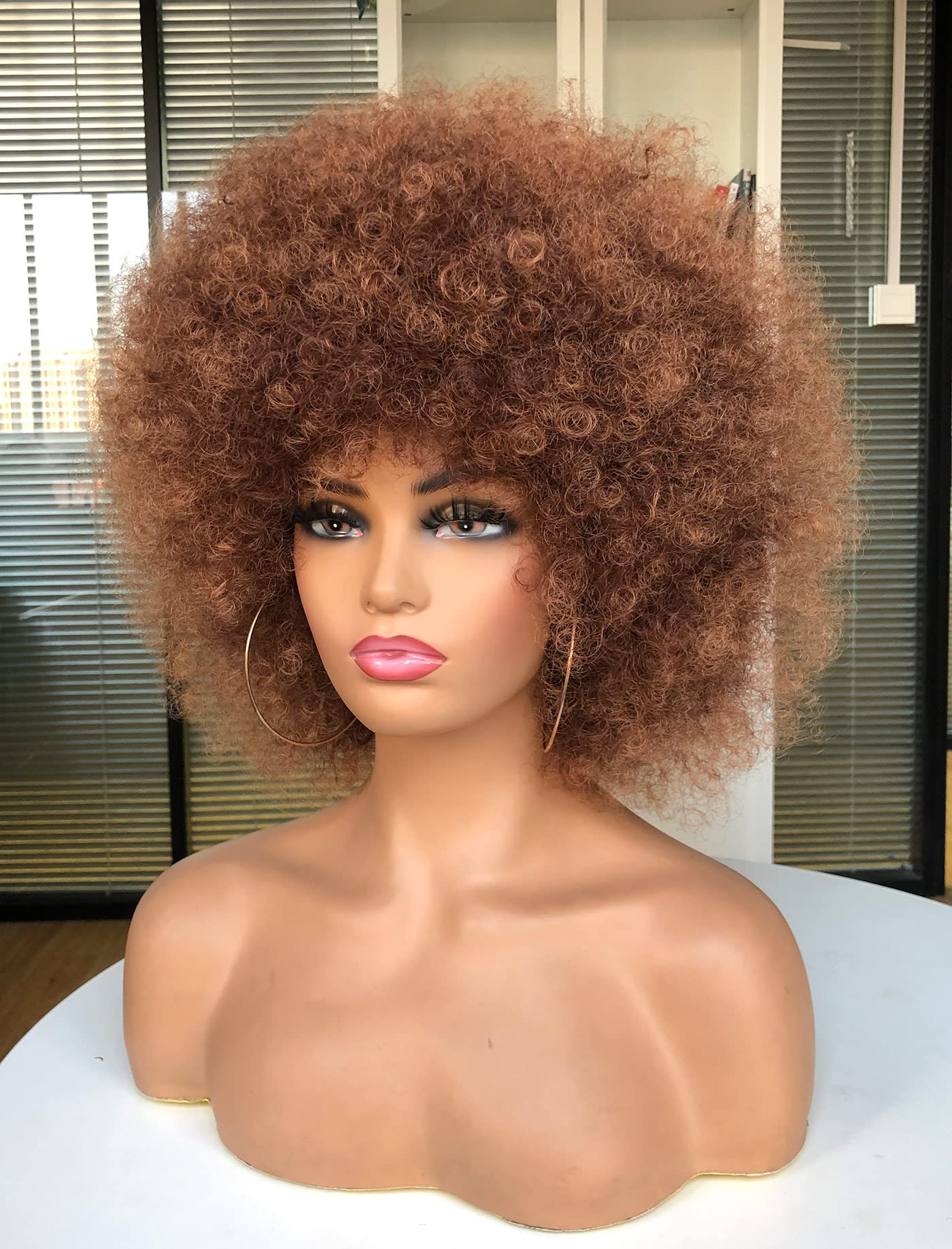 CoCrowns Afro Wigs for Black Women Short Curly Afro Wig Natural Looking Synthetic Full Wigs for Party Cosplay (Brown) - Image 2