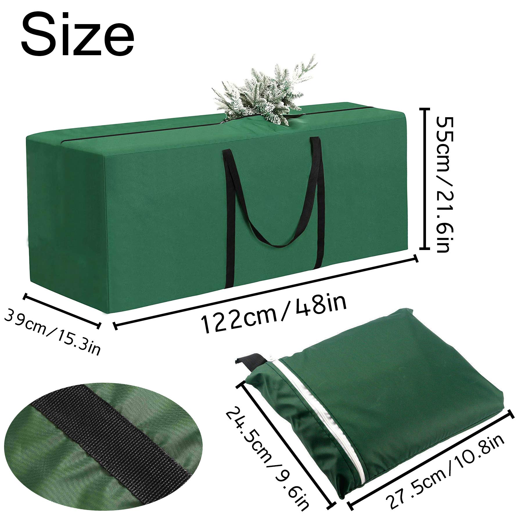 Christmas Tree Storage Bag, Artificial Holiday Xmas Bag Made Store Disassembled Christmas Trees and Other Items Xmas Container with Durable Zipper Closure and Sturdy Handles - Green