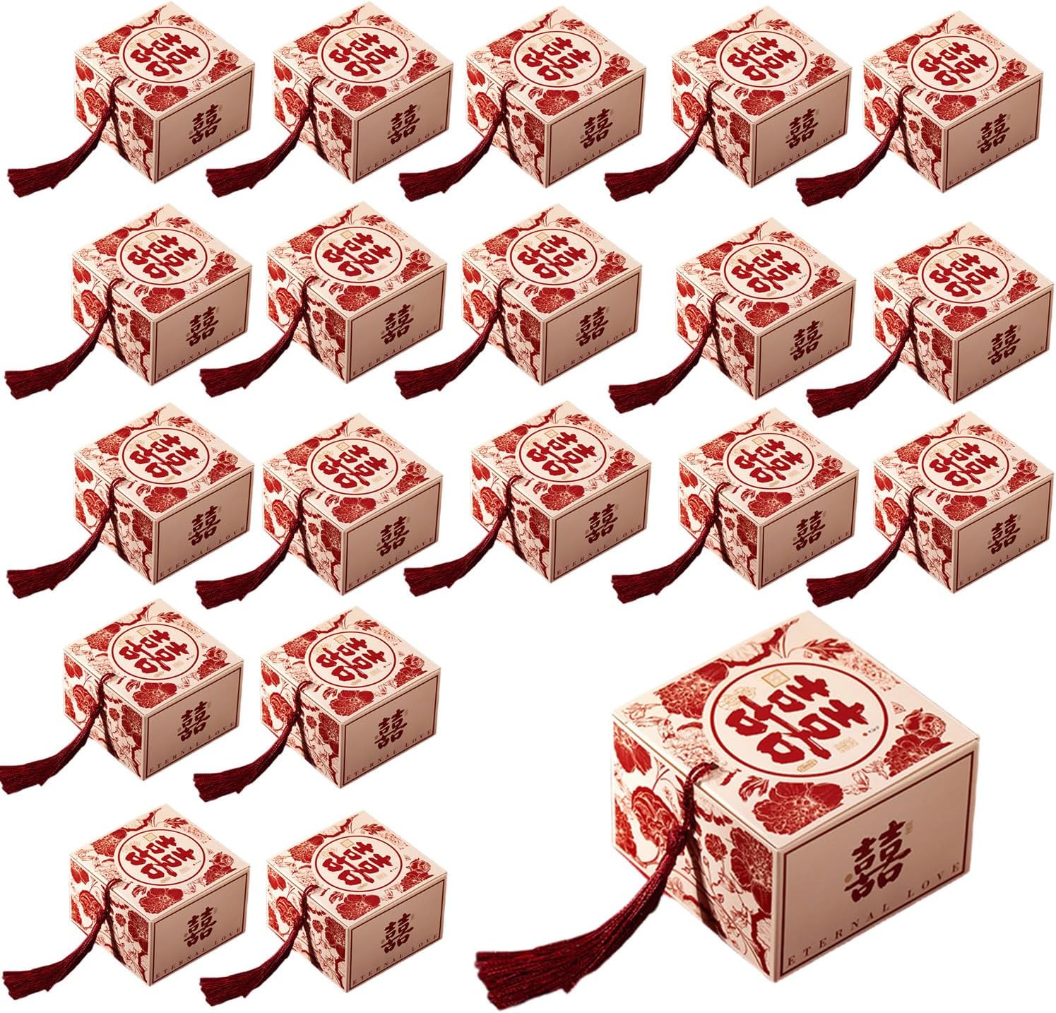 QRZLP 50pcs Weddings Candy Boxes, Chinese Style Wedding Favor Box with Tassel Party Favor Boxes for Wedding Baby Shower Birthday. (White)