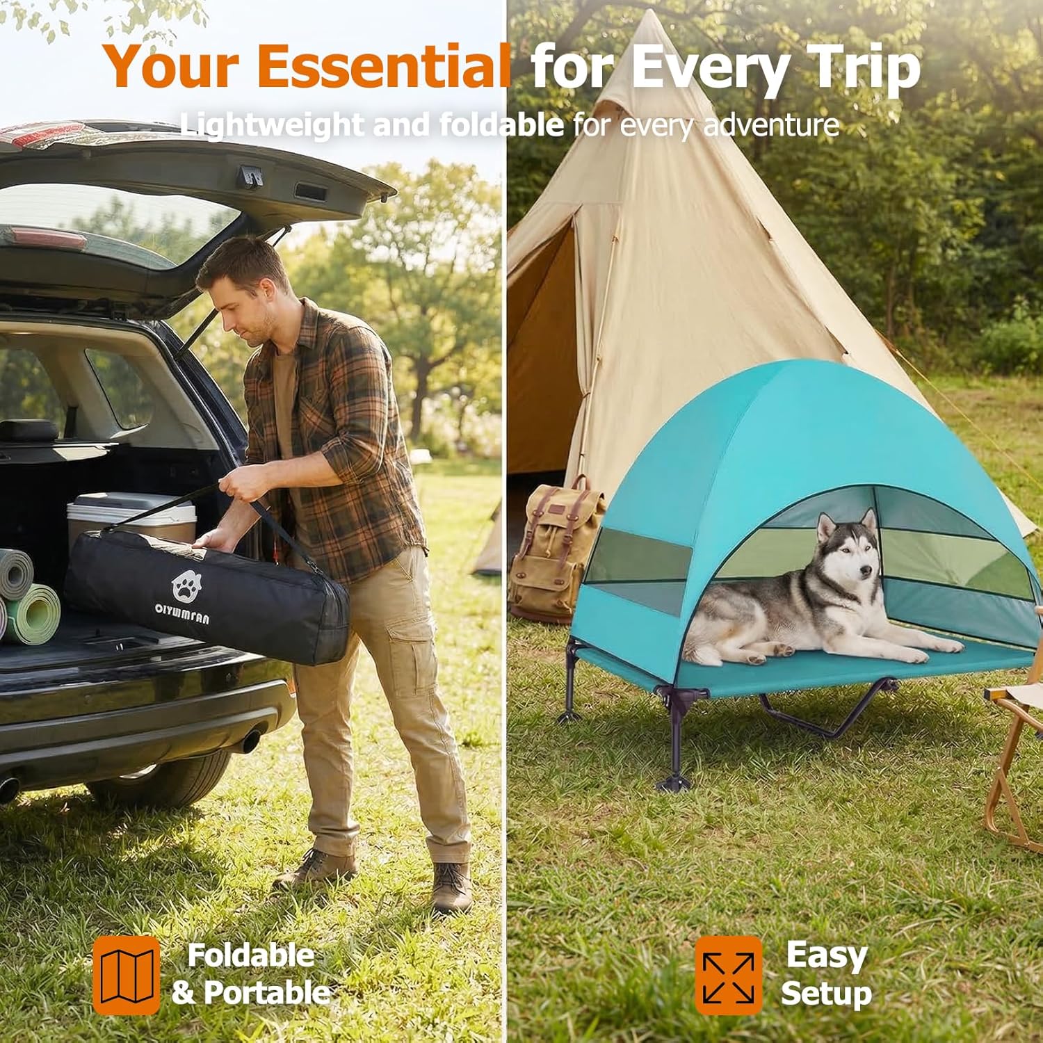 Elevated Dog Bed with UV-Proof Canopy, Outdoor Dog Tent with Powerful Adjustable Feet, Portable Pet Cot with Wider Shade, Raised Cooling Bed for Camping, Patio, Beach, Poolside