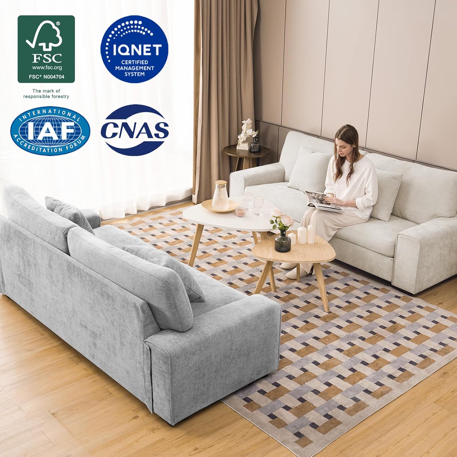 DOPEDIO Modern Loveseat Sofa for Living Room,Chenille Recliner, Removable Cover, Spring Cushions, Solid Wood Frame, Easy Assembly for Small Spaces (71.25inch,Beige) 71.25 inch Beige Chenille