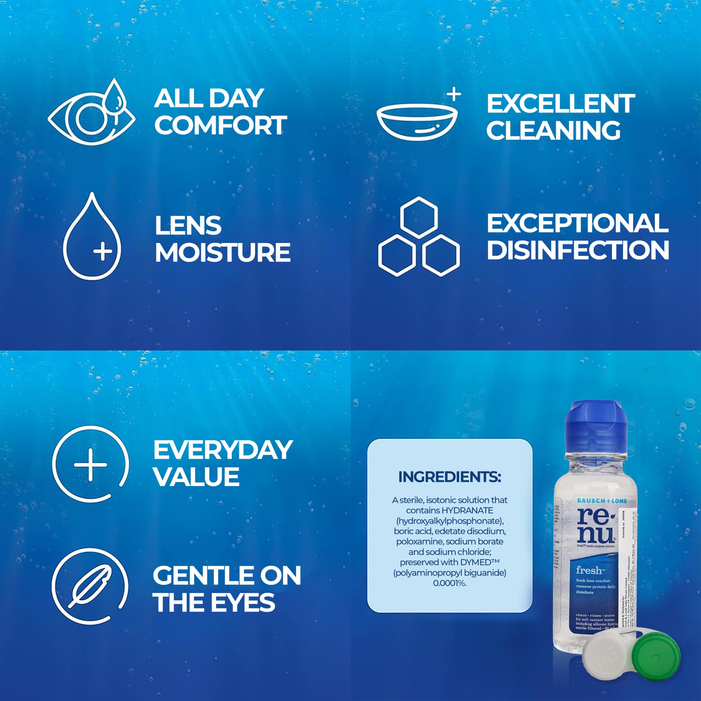Bausch + Lomb Renu Fresh Multi-Purpose Contact Lens Solution 60ml (Pack of 1) 3