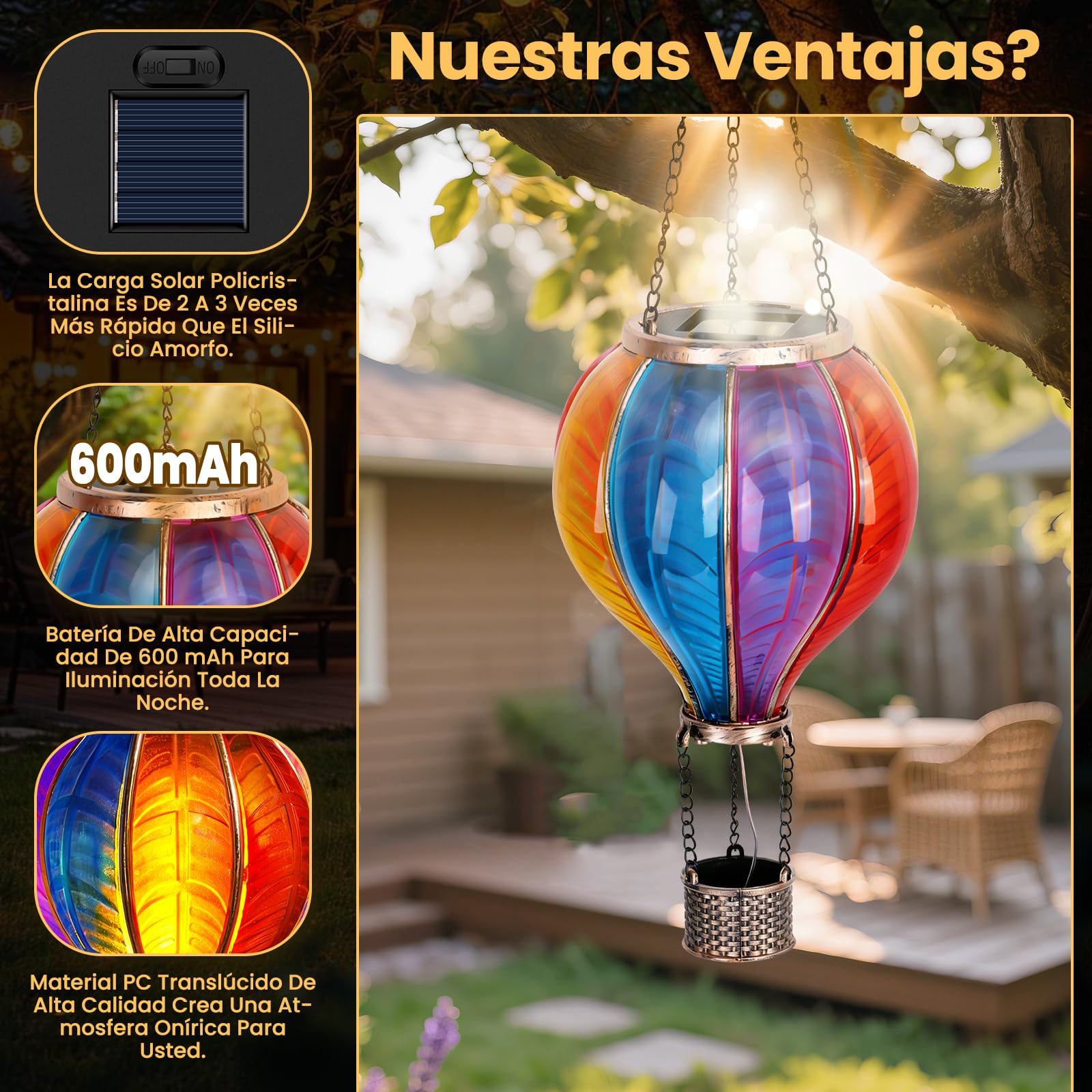 JONRRYIN 2ud Linterna Solar para Exterior, Extra Grande 46,5x13,8 cm Decoración de Jardín con Efecto de Llama, Luz LED Solar Impermeable para Terraza, Balcón y Jardín