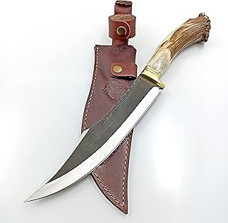 Handmade Stag Antler Handle Hunting Knife with Leather Sheath-Full Tang Fixed Blade Bowie-for Outdoor Survival Camping Hunting-Handmade Machete Knife-Collectors Knives - yatagan