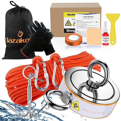 Kit de pesca con imán de doble cara de 2600 libras con estuche, imán Dazakoot para pesca y búsqueda del tesoro, kit de pesca magnético premium con