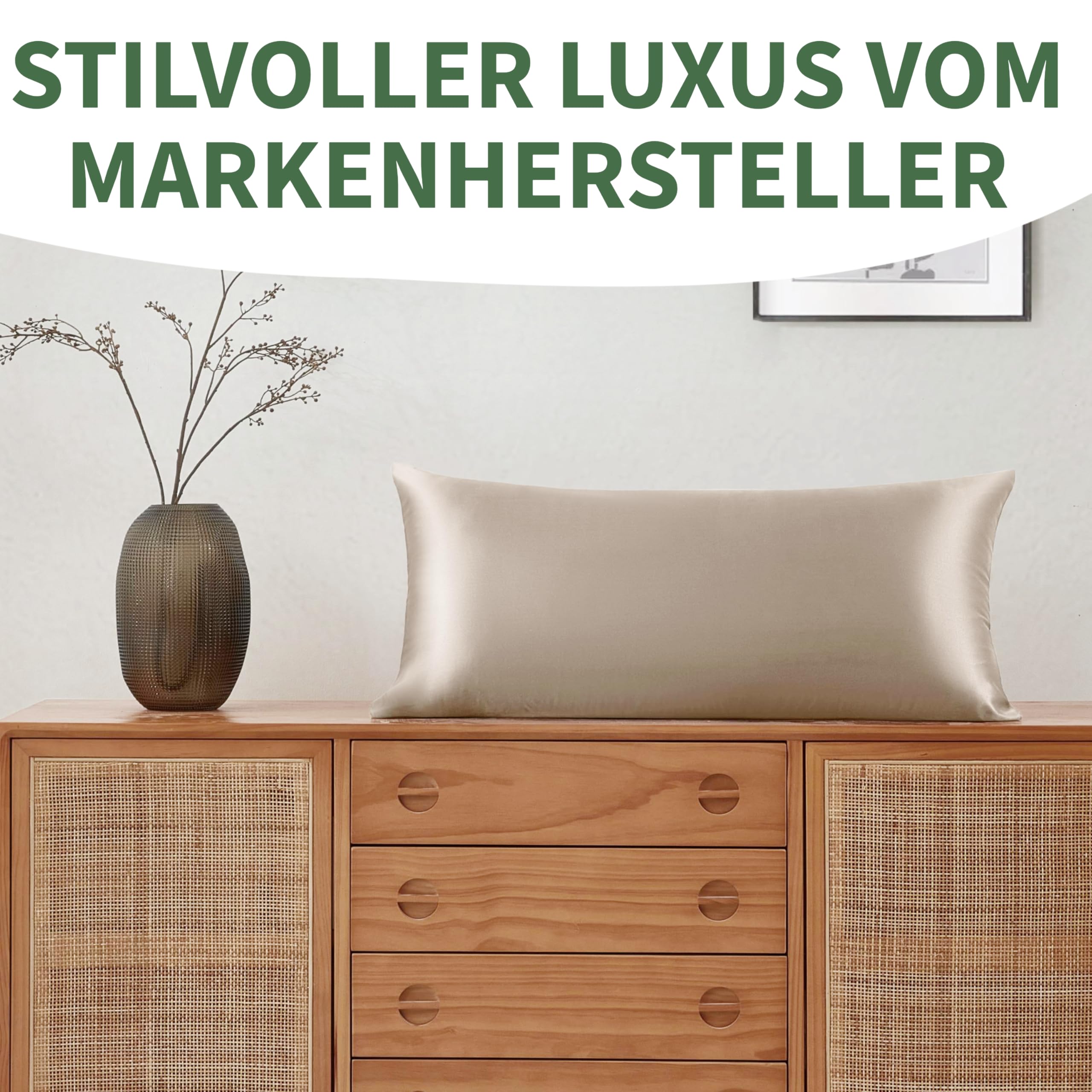 Welldora Kissenbezug aus 100% Seide 40x80 | Hohes Gewicht: 22 Momme, ideal für Haut und Haar | Höchste Güteklasse 6A | Oeko-Tex zert. in der Schweiz | Seidenkissenbezug Silk Pillowcase Beigegold