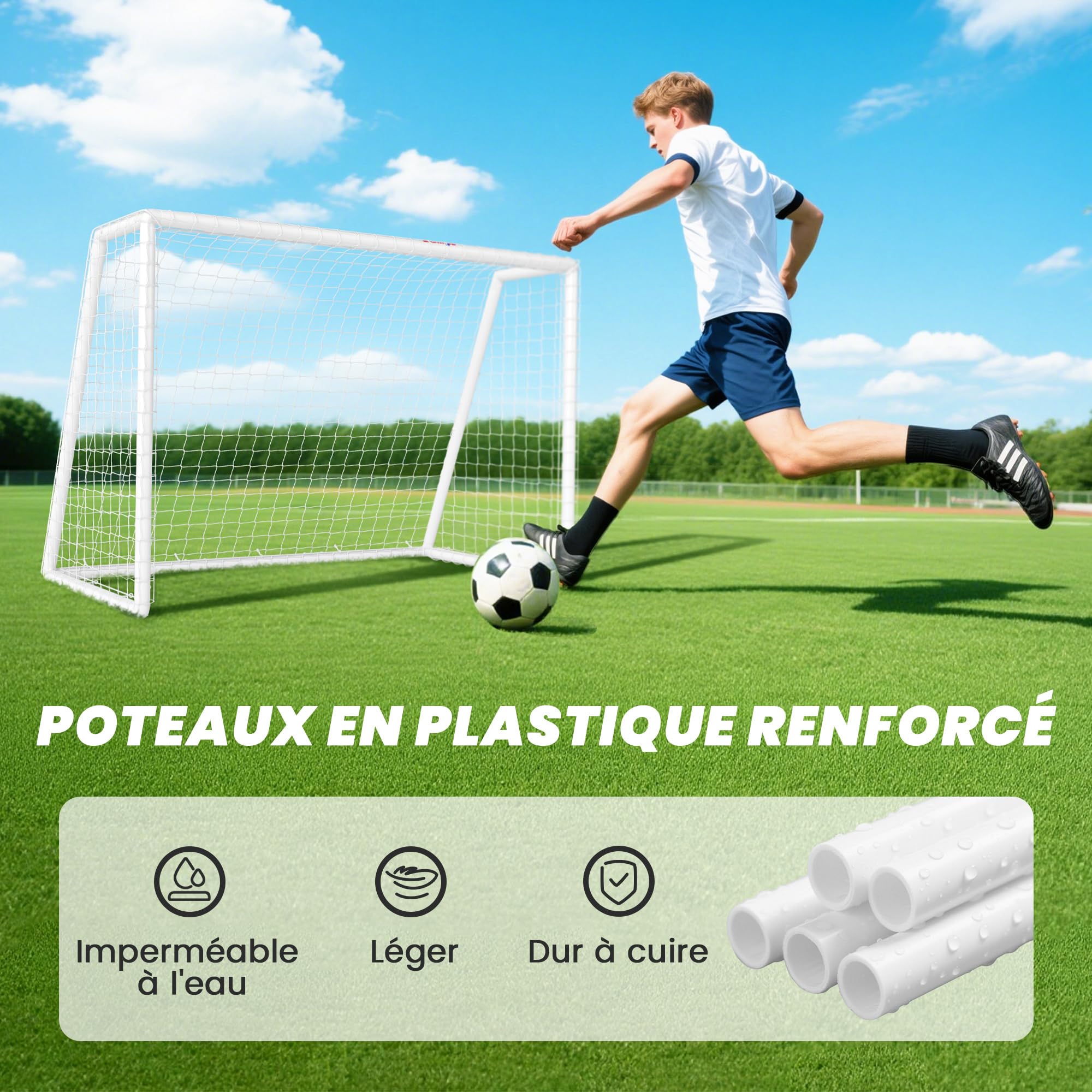SPORTNOW But de Football avec Filet Poteaux en PVC Blanc