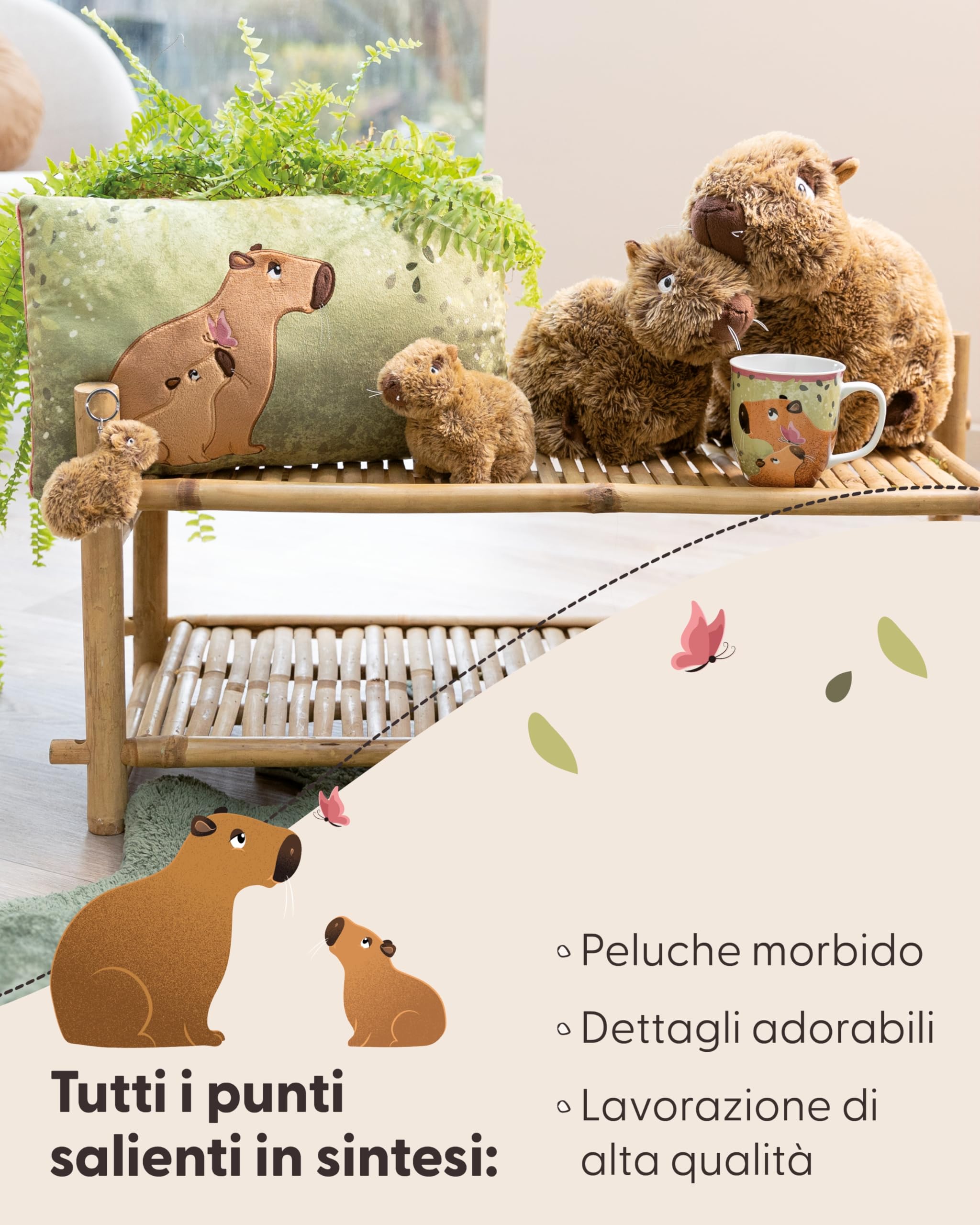 NICI Cuscino di peluche Capybara Capy-Barbara 43 x 25 cm - Morbido cuscino di peluche Capybara per bambine, bambini e neonati, cuscino rettangolare di peluche - 61226
