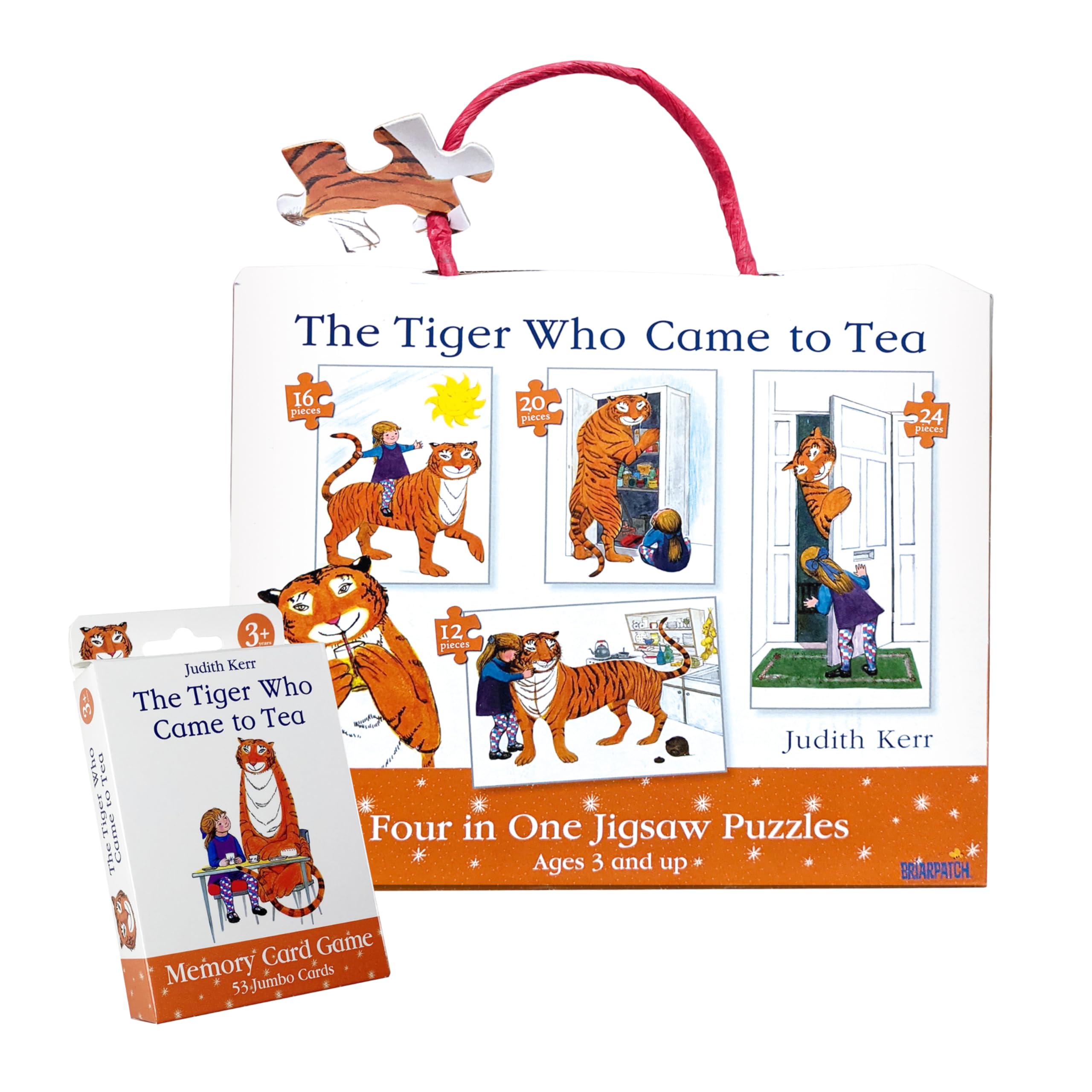 The Tiger Who Came to Tea 4-in-1 Kids Puzzle Set & Memory Card Game Bundle – 12, 16, 20 & 24 Piece Jigsaws + 54 Card Matching Game – Judith Kerr Educational Toy for Toddlers Age 3+