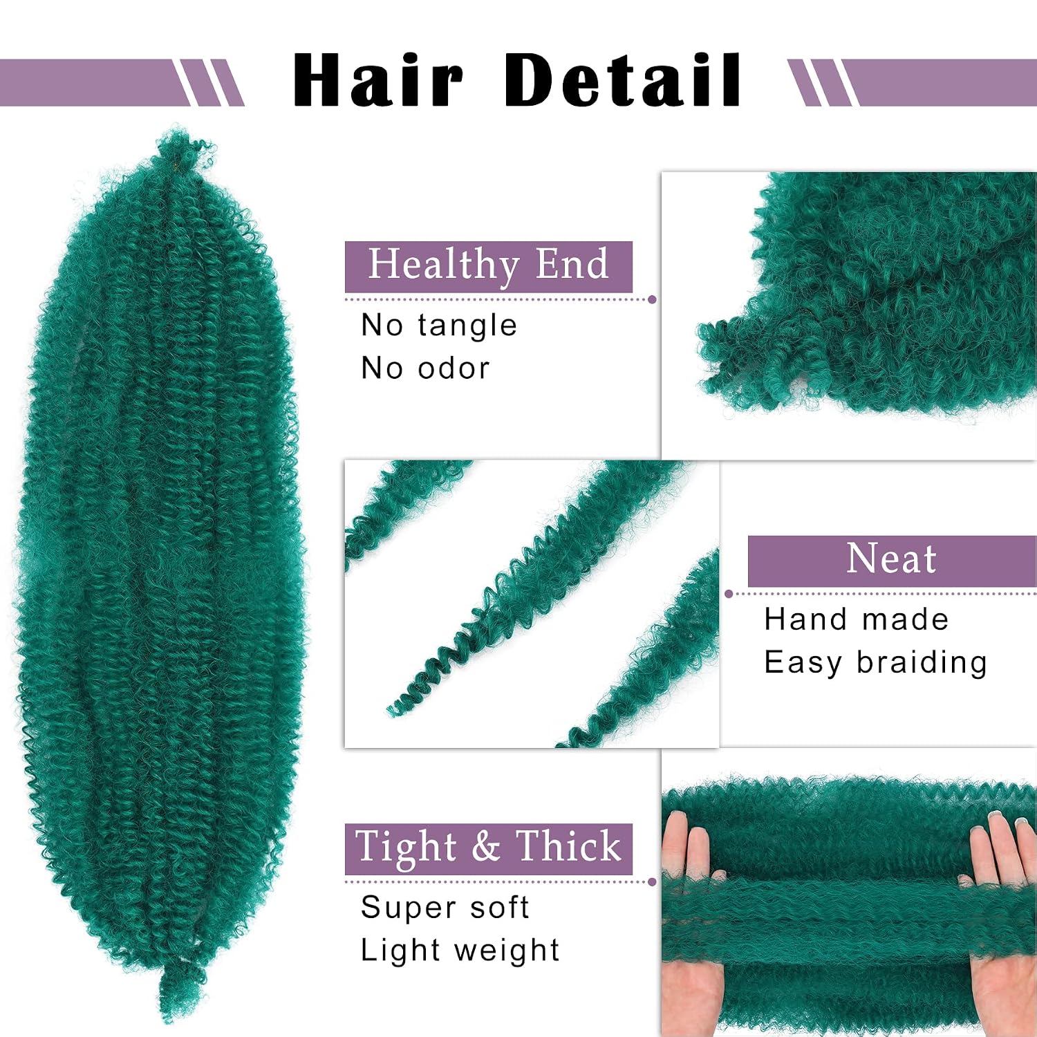 Springy Afro Twist Hair 8 Packs Marley Twist Braiding Hair Pre Separated Spring Twist Hair for Faux Locs Crochet Hair Kinky Twist for Braiding Synthetic Hair Extensions (green#, 18inch(Pack of 8)
