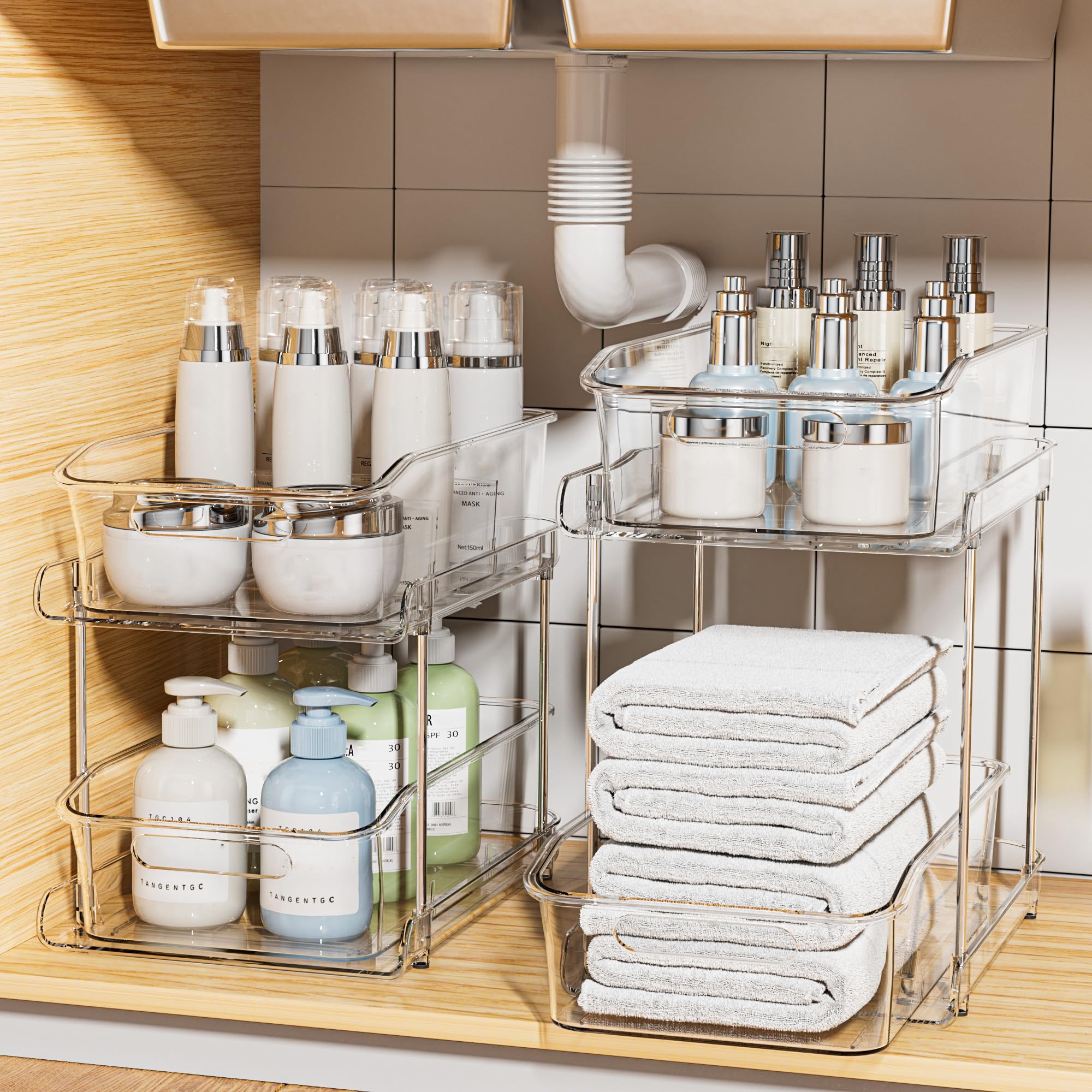 Amazon.com: Delamu 2 Sets of 2-Tier Clear Under Sink