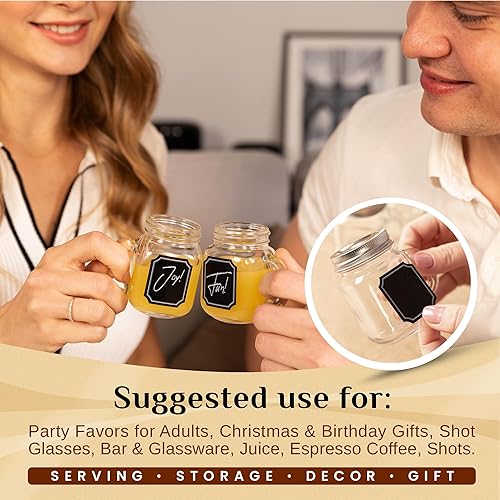 Miniatura 6 de Tarros pequeños de 2.5 onzas con tapas (paquete de 10) a prueba de fugas con asas, vasos de chupito de vidrio con etiquetas de pizarra, tazas