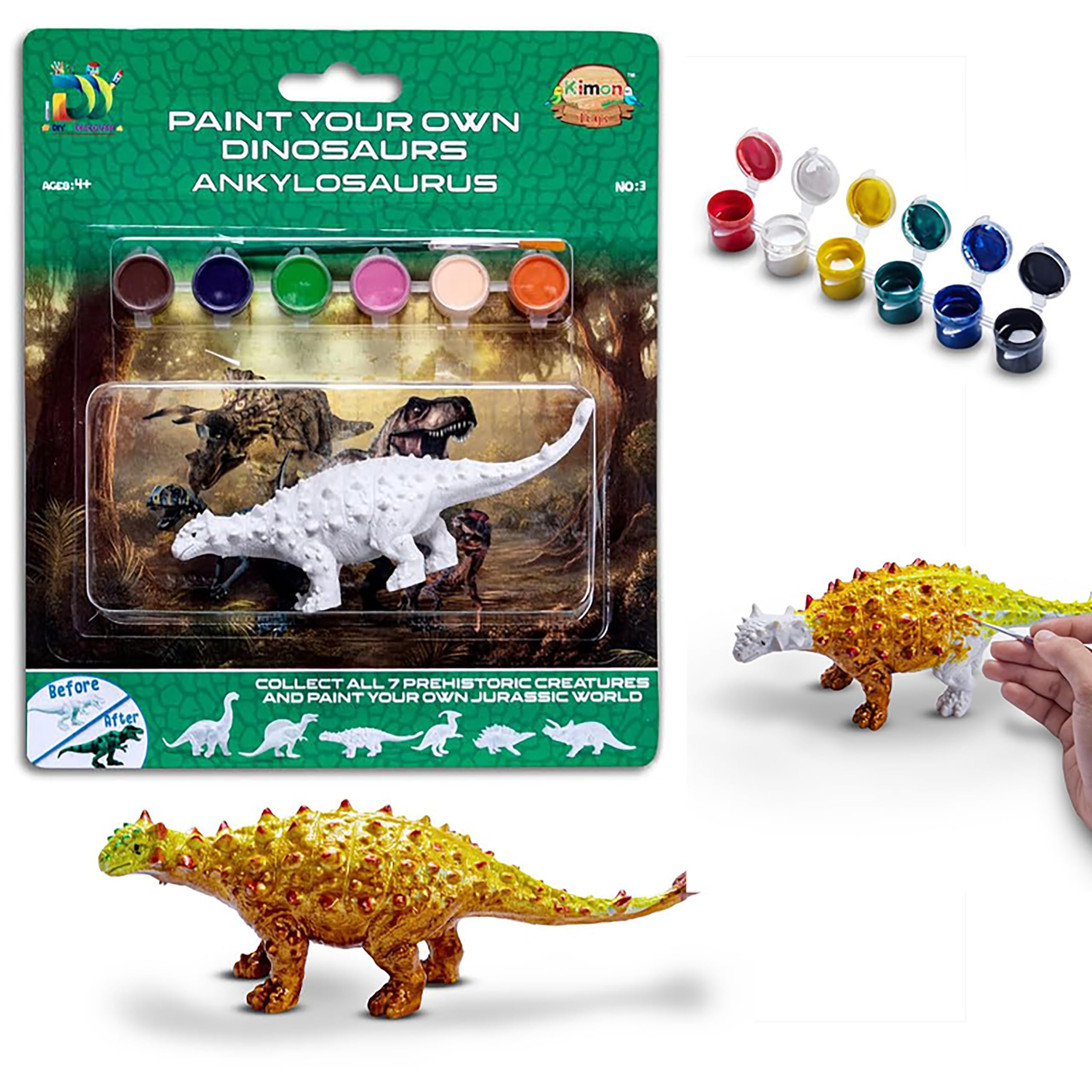 Kimon Toys Paint Your Own 3D Dinosaur - Ankylosaurus with 6 Washable Colour & Brush l Activity Art & Craft Kit for Boys & Girls | Educational Painting Kit Set | Dinosaur Playing Toy (B0D3J5LJXN) Amazon Price History, Amazon Price Tracker