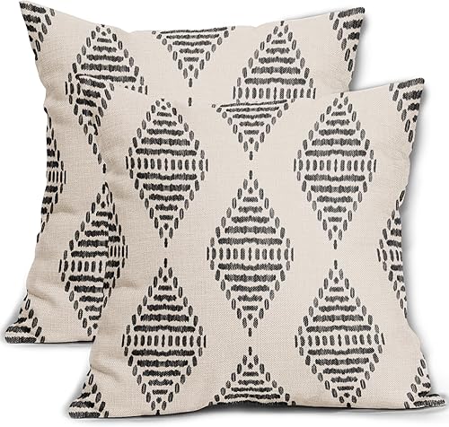 Sweetshow Juego de 2 fundas de almohada bohemias de 18 x 18 pulgadas, color negro, moderno, geométrico, con estampado de diamantes, fundas