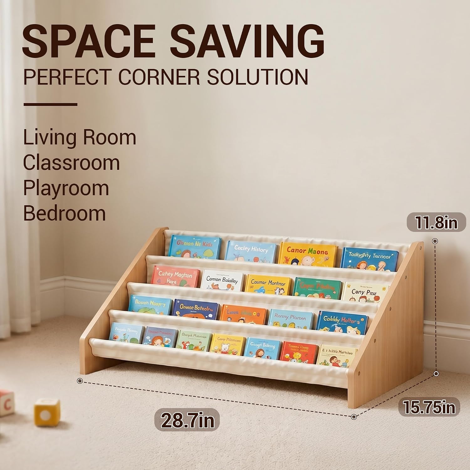 KiddoCood Wood Kids Bookshelf & Book Display Organizer, 28.7" L, White